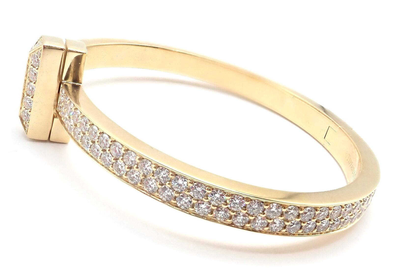 Authentic Tiffany & Co 18k Yellow Gold Diamond T1 Wide Hinged Bangle Bracelet - Luxury Jewelry for Women, Perfect for Weddings, Anniversaries & Special Occasions