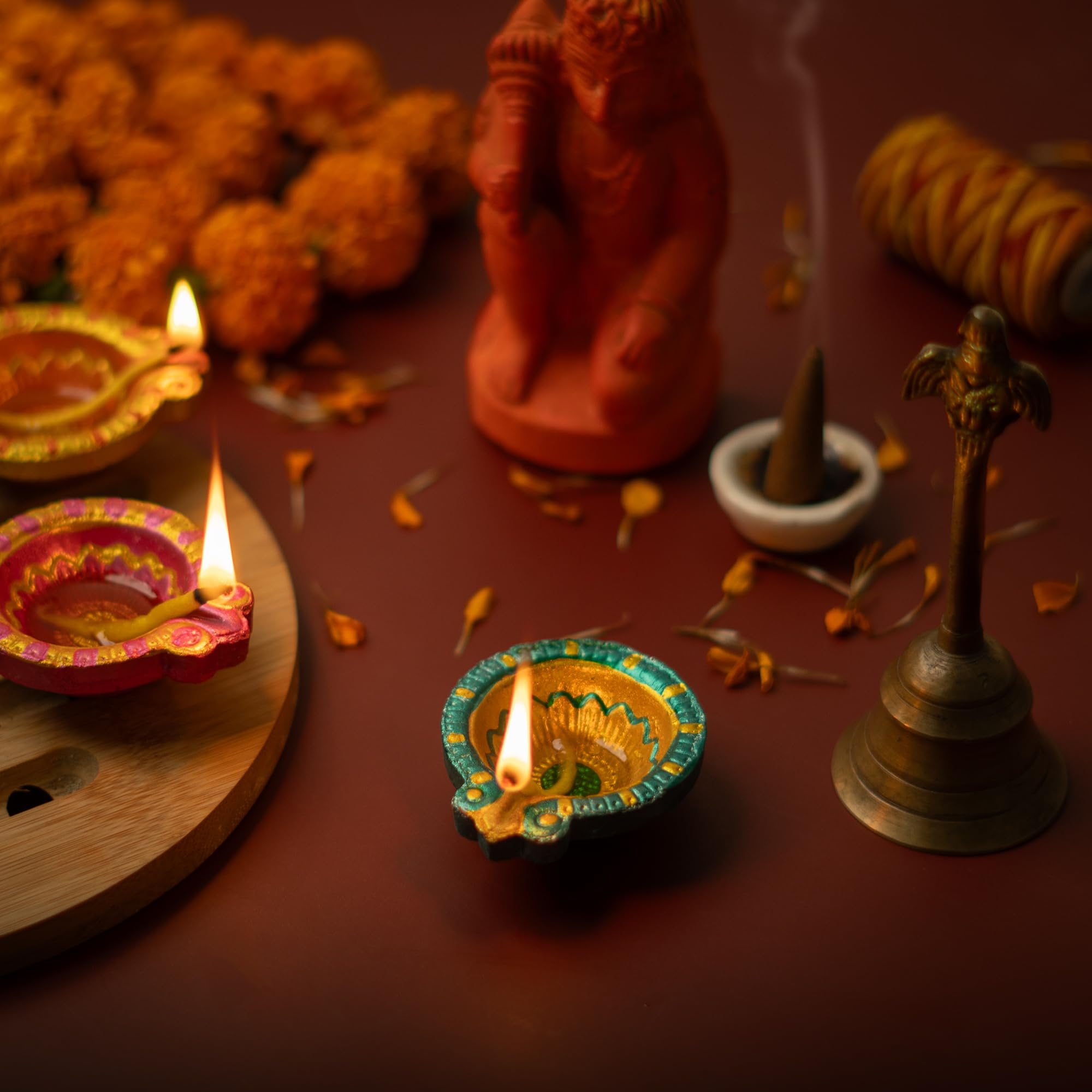 36 Pack Handmade Clay Diya with Wicks - Traditional Indian Earthen Lamps for Diwali, Navratri & Dussehra Decorations - Perfect for Home Puja, Festival Gifts & Wedding Decor