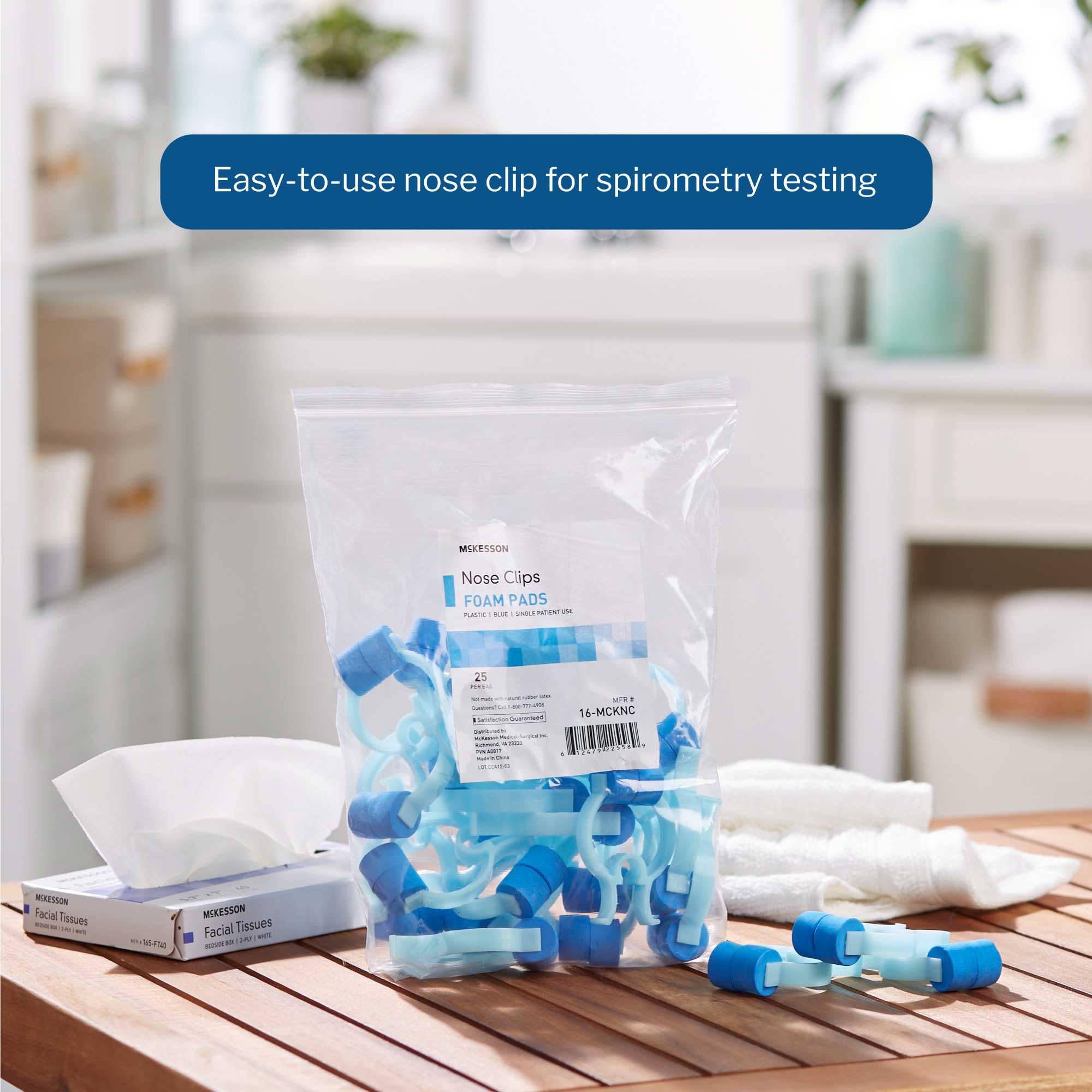 McKesson Disposable Nose Clips for Spirometry Testing - Plastic & Rubber Comfort Fit (Blue, 200 Count - 8 Packs of 25) - Ideal for Medical Clinics, Hospitals & Home Respiratory Care