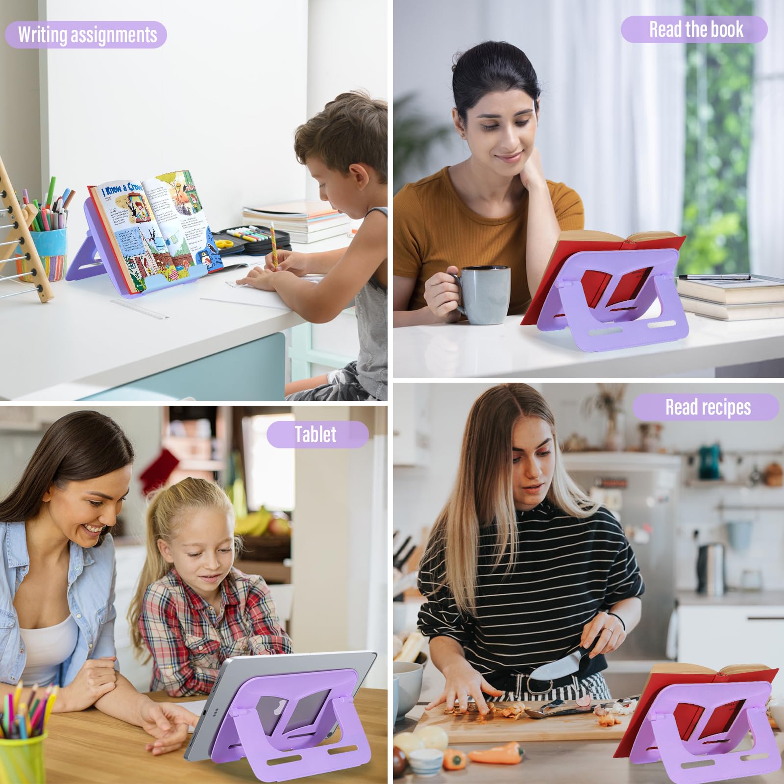Adjustable Foldable Desktop Book Stand - Portable Recipe & Textbook Holder, Music Sheet Stand with Moisture-Proof Anti-Corrosion Coating, Easy Clean Book Shelf for Kitchen, Office & Study Room