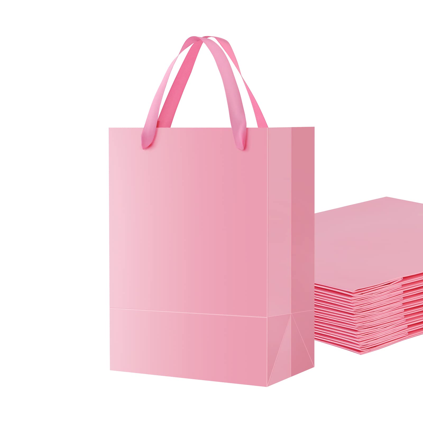 12 Pack Large Gift Bags with Handles 10x5x13 Inches - Glossy Pink Party Favor Bags for Birthdays, Weddings, Baby Showers & Holiday Gifts - Bulk Gift Packaging for All Occasions