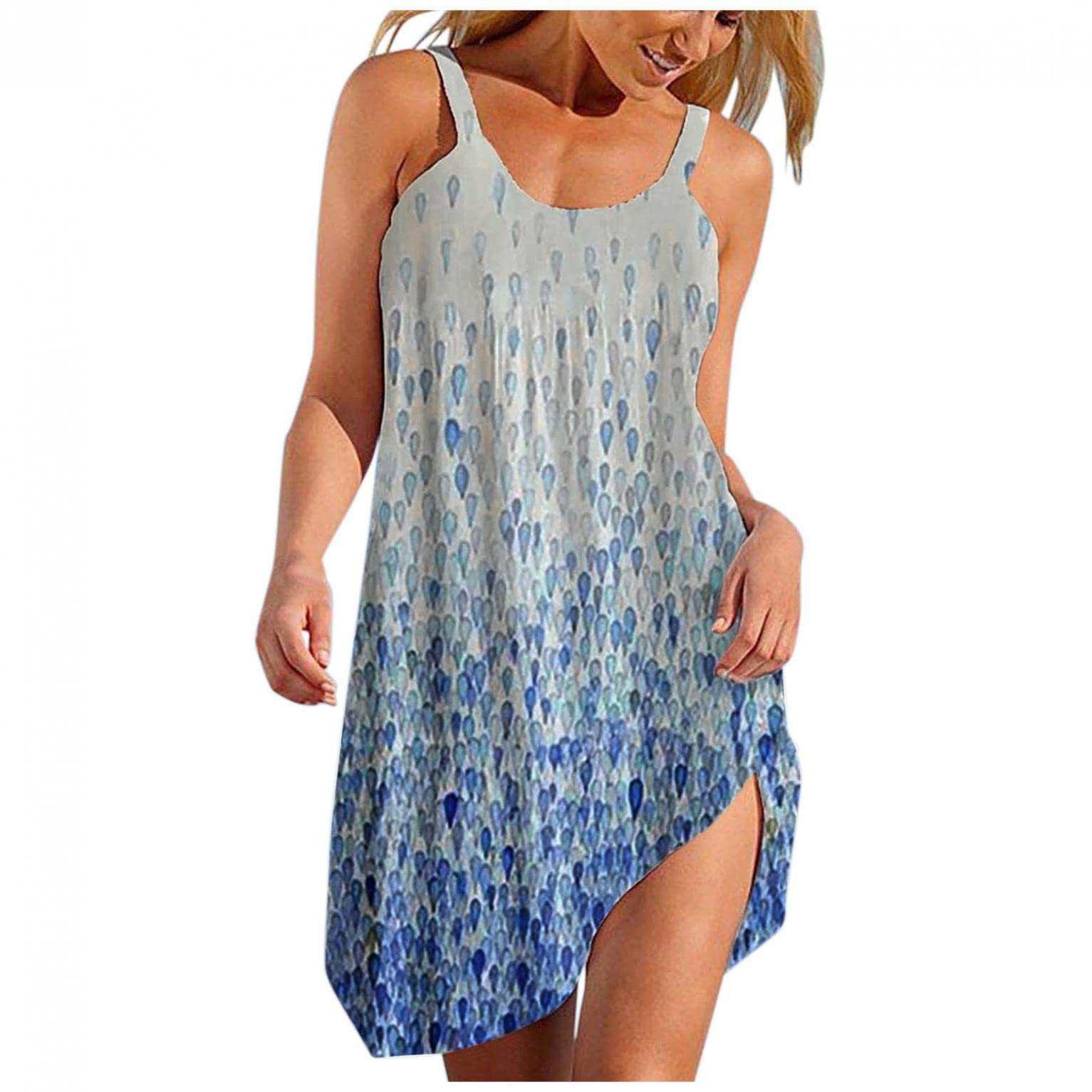 BAGELISE Women's Casual Summer Dresses - Plus Size Gradient Flowy Beach Sundress with Trendy Patchwork Ruffles | Perfect for Beach Vacations, Pool Parties & Summer Outings