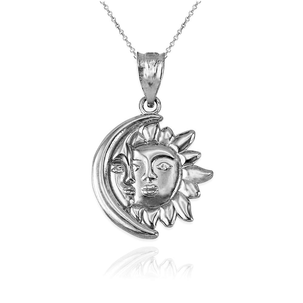 14K White Gold Moon and Sun Face Celestial Pendant Necklace for Women - Elegant Celestial Jewelry for Everyday Wear, Gift Giving & Special Occasions