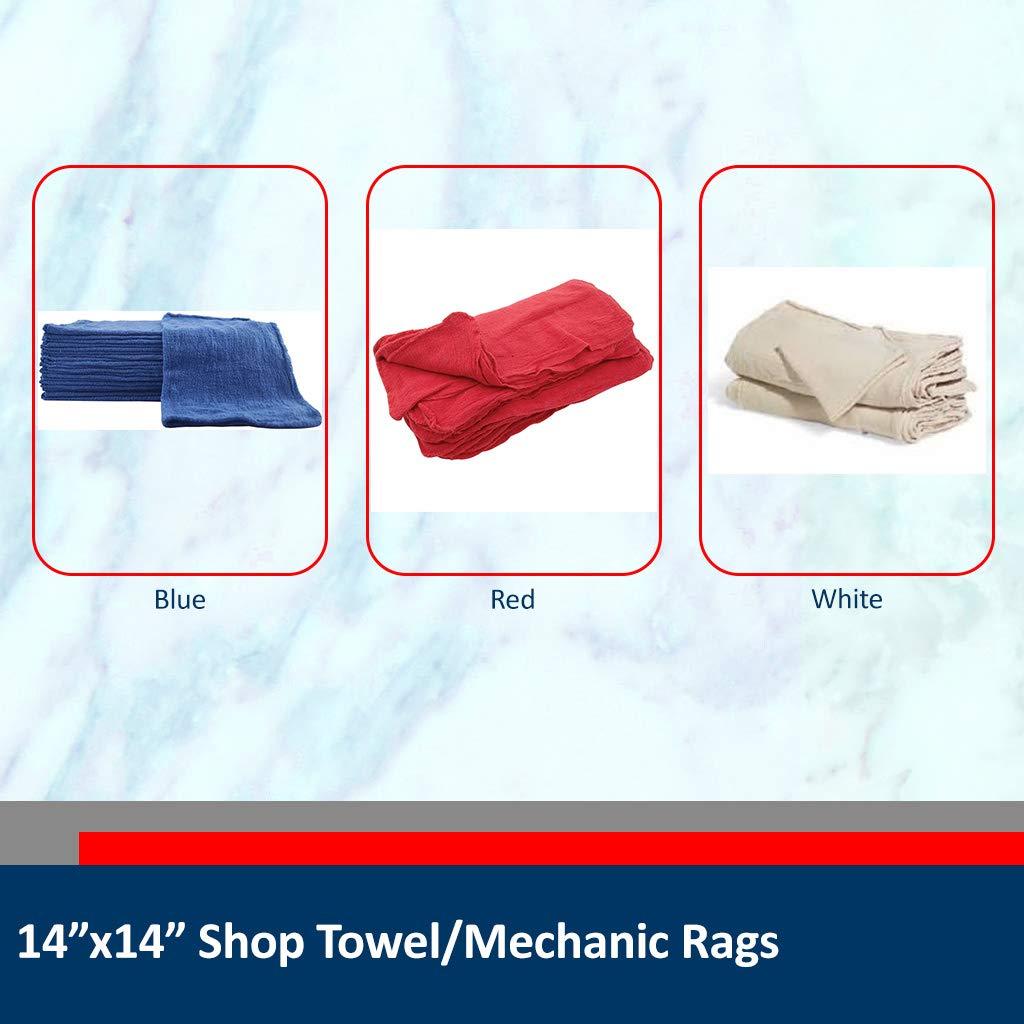 14x14 Inch 100% Cotton Commercial Shop Towels - Heavy Duty Cleaning Rags for Automotive, Garage, Kitchen & Home Use - Bulk 500 Pack White Mechanic Towels (Great for Oil Spills, Workshop Cleaning & Household Chores)