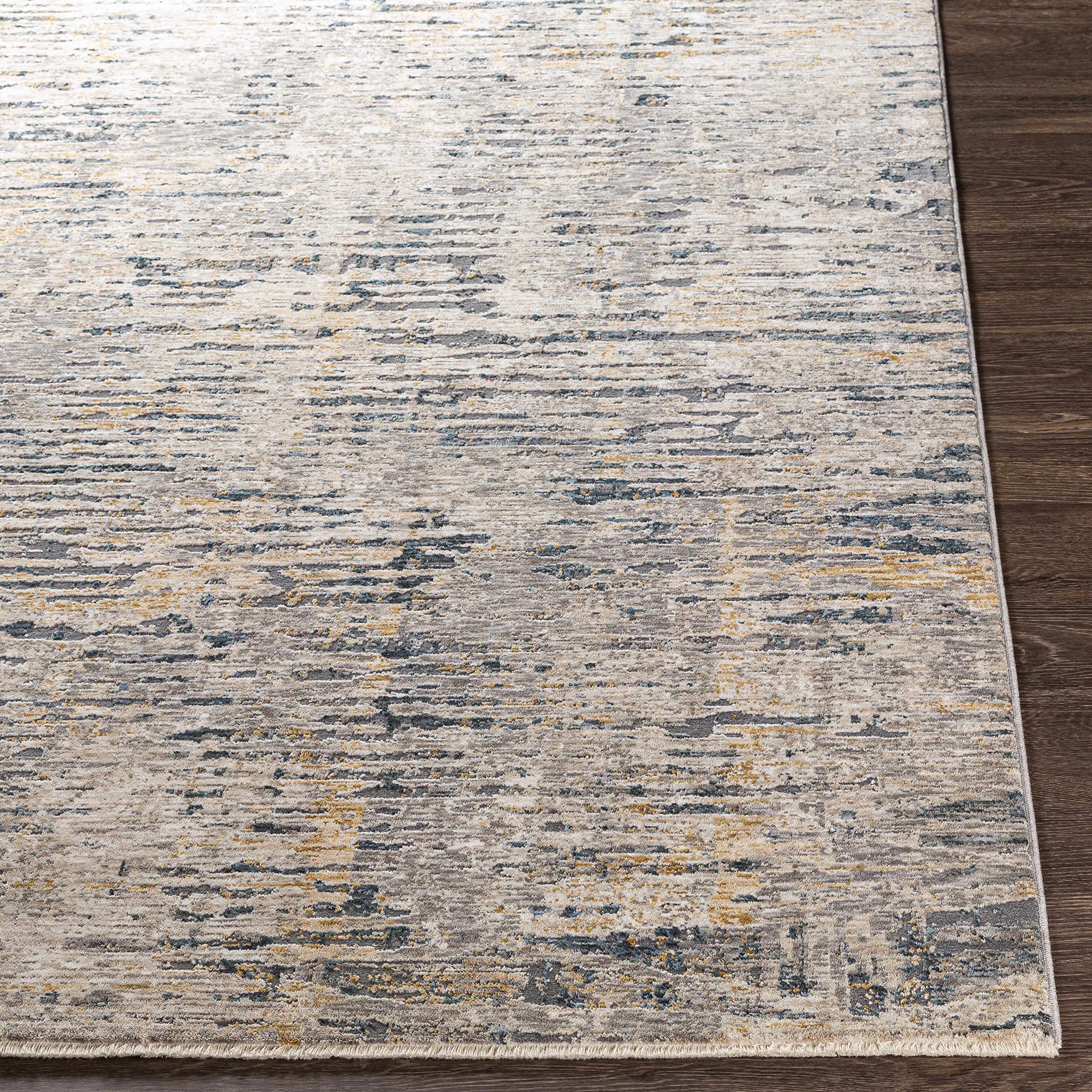 Hauteloom Sywell Modern Area Rug for Living Room & Bedroom - Soft Round Carpet in Gray, Beige, Blue - 6'7
