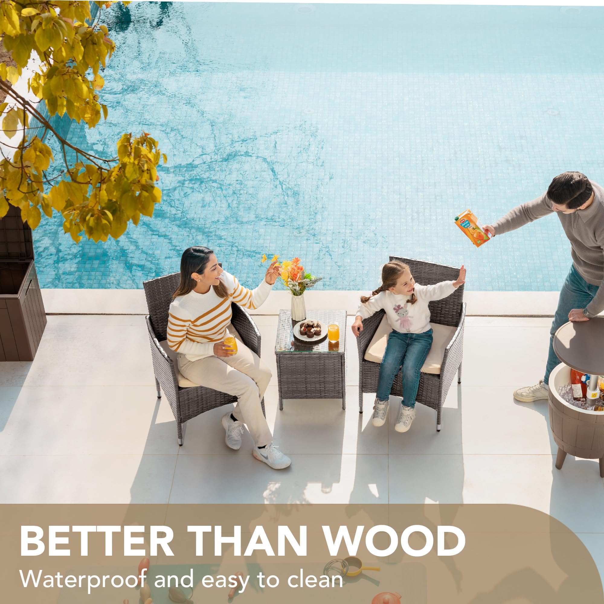 Devoko 3-Piece PE Rattan Patio Furniture Set with Table - Light Grey Wicker Chairs for Outdoor, Garden, Porch - Perfect for Backyard Relaxation & Entertaining Guests