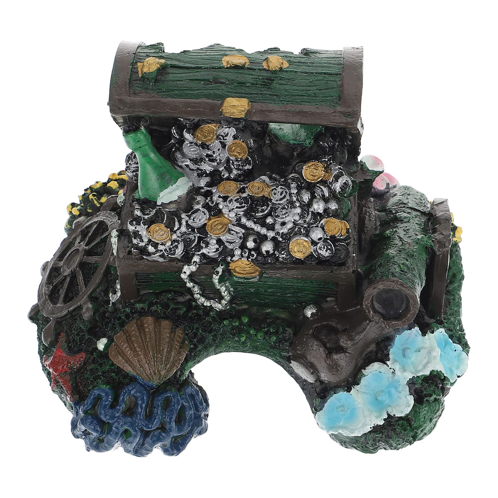 iplusmile Resin Fish Tank Treasure Chest Decoration - Small Aquarium Ornament for Betta, Goldfish & Tropical Fish Tanks - Enhances Underwater Scenery & Provides Hiding Spots for Fish