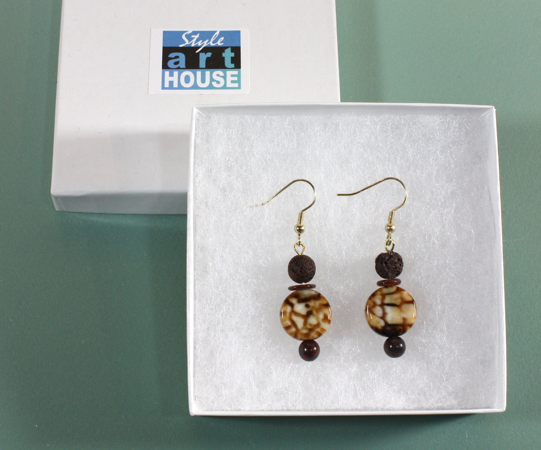 Genuine Coffee Agate Earrings with Volcanic Stone Accents - 1.75 Inch Dangle Earrings for Women - Perfect for Casual Wear, Office & Coffee Dates