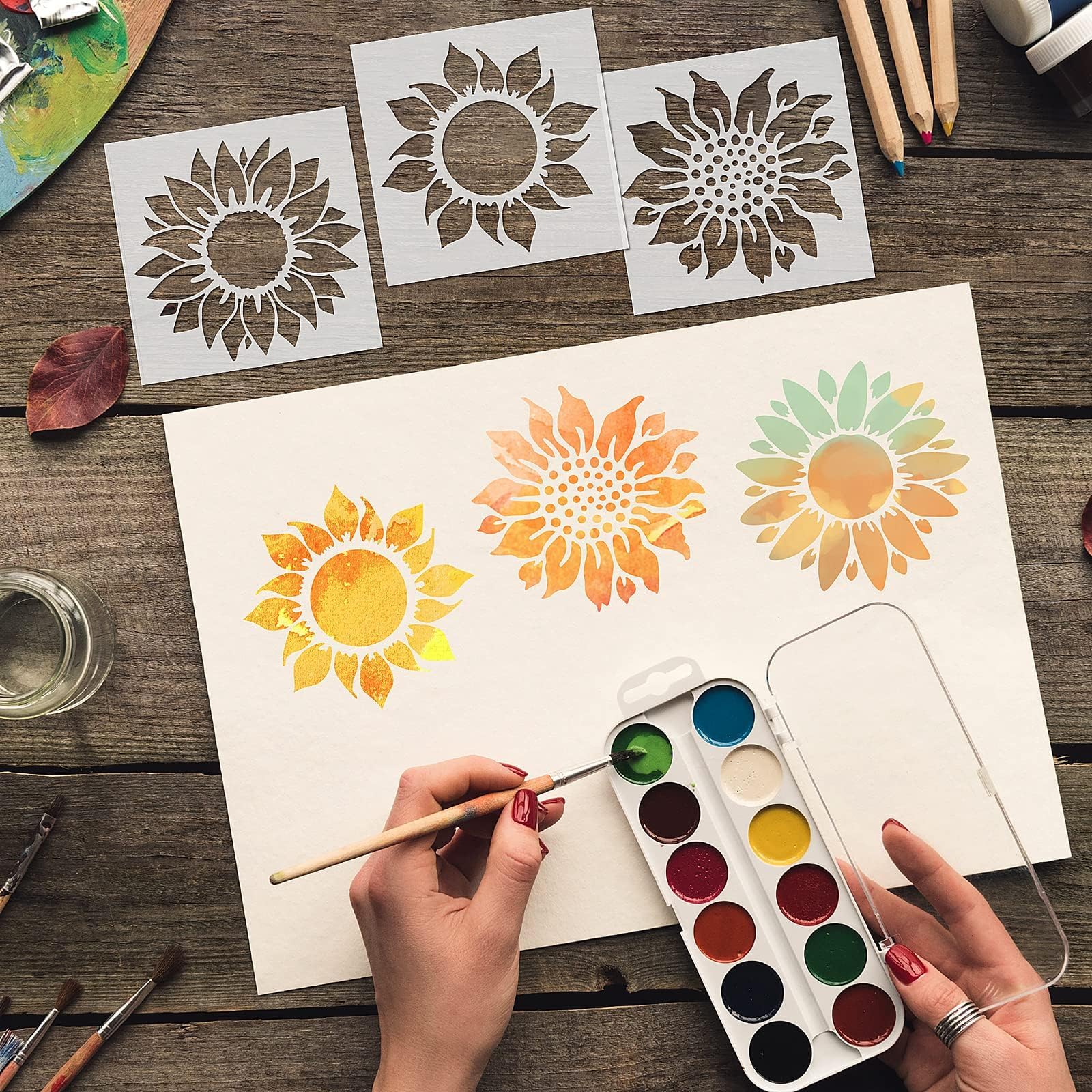 20-Piece Reusable Sunflower Stencils for Painting - Floral Wall Art Templates for Wood, Furniture, Canvas, Paper & Fabric - Perfect for DIY Home Decor, Craft Projects & Wall Murals