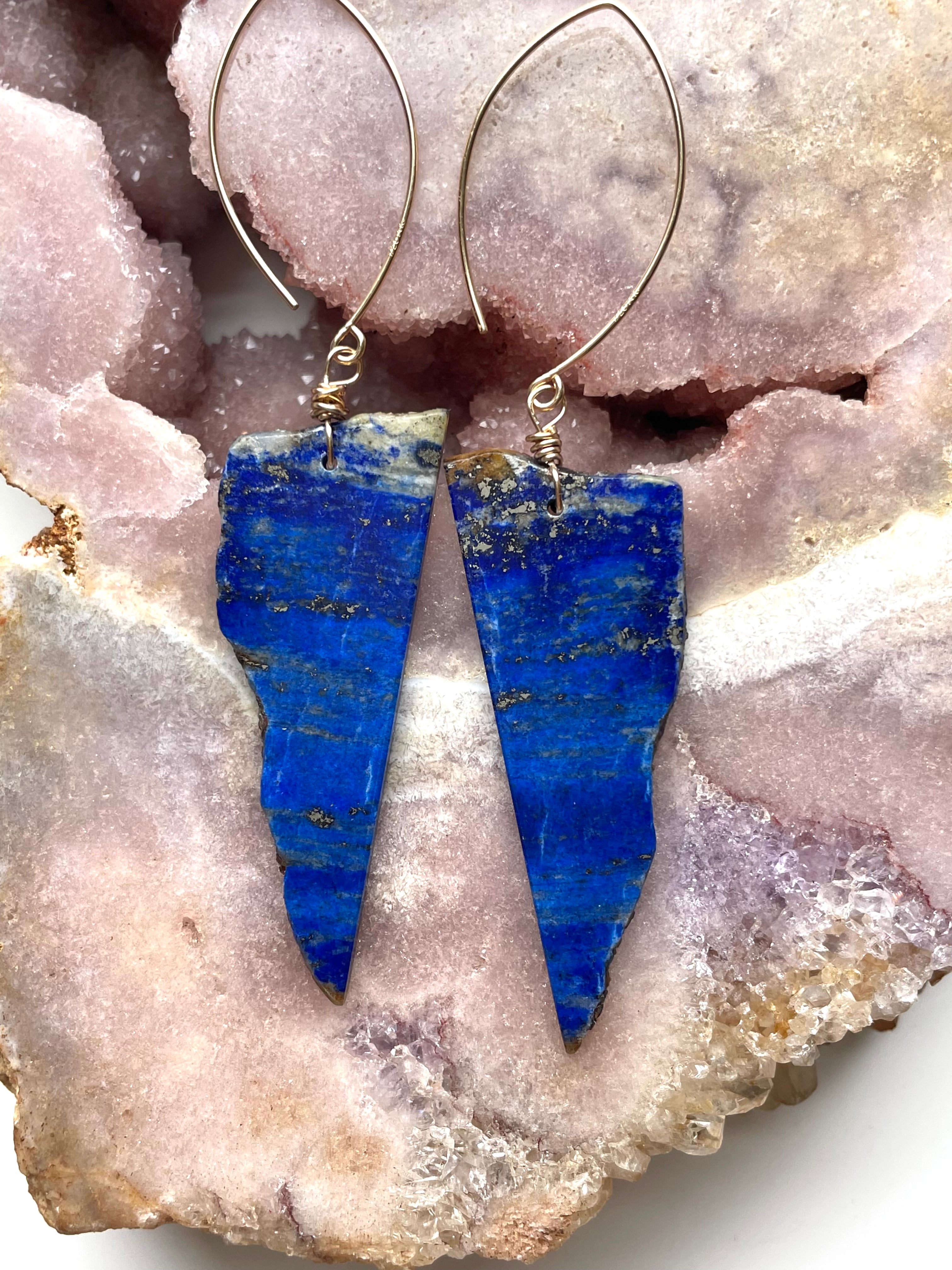 Lapis Lazuli Statement Earrings - Gold Filled Handmade Jewelry for Women | Unique Bohemian Dangle Earrings for Party, Wedding & Special Occasions