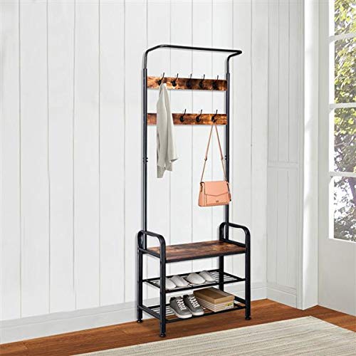 Rustic Industrial Coat Rack Hall Tree with Shoe Bench - Entryway Organizer with Hooks & Storage Shelf for Hallway, Bedroom & Living Room - Easy Assembly Home Furniture for Small Spaces & Apartment Entryways