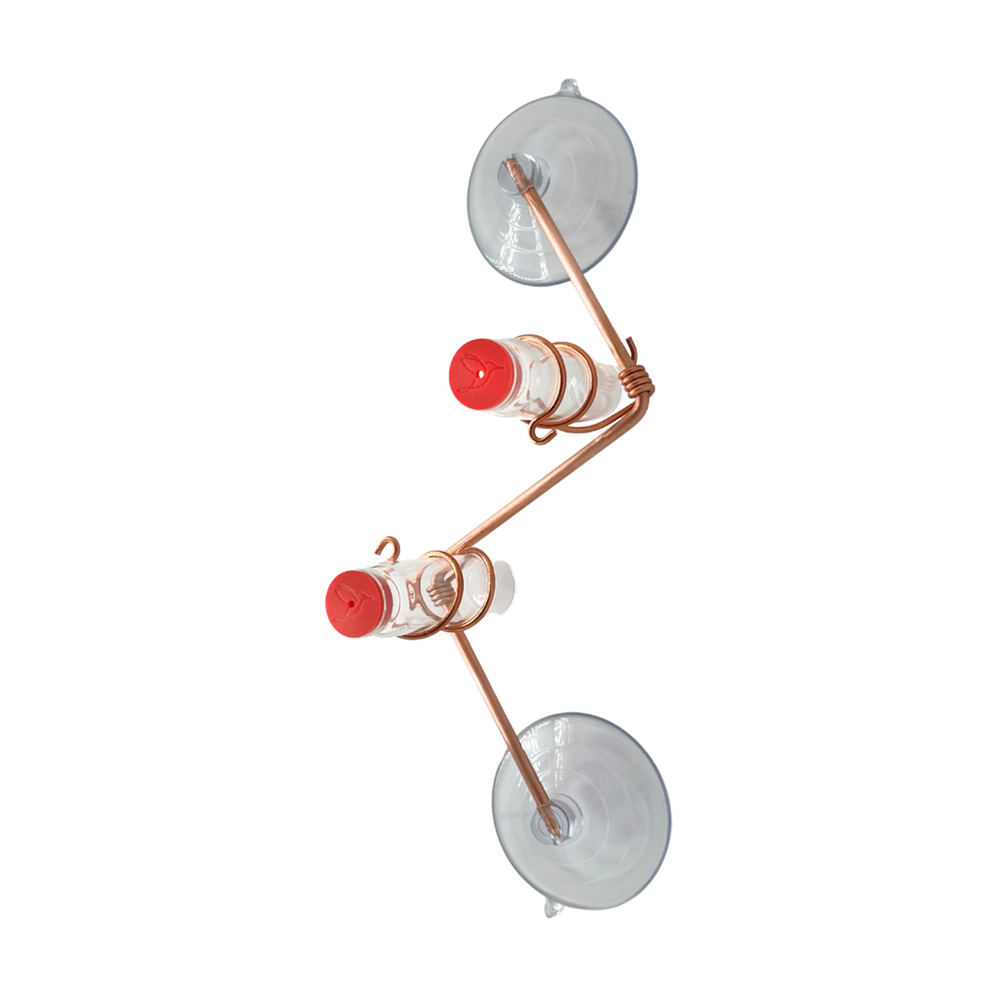 Modern Geometric Window Hummingbird Feeder - Handcrafted Copper & Aluminum Design with Multiple Feeding Stations | Elegant Glass Bottles & Strong Suction Cups | Perfect for Home Décor, Bird Watching & Outdoor Relaxation | Attract Hummingbirds to Your Garden or Balcony