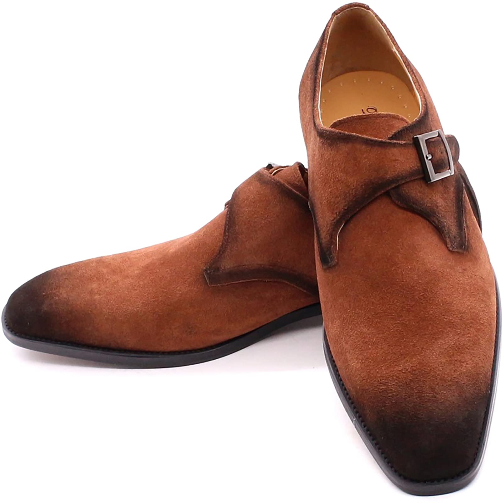 **Men's Genuine Leather Monk Strap Shoes - Black & Brown Business Casual Loafers | Handmade Vintage Style for Office, Wedding & Formal Events**