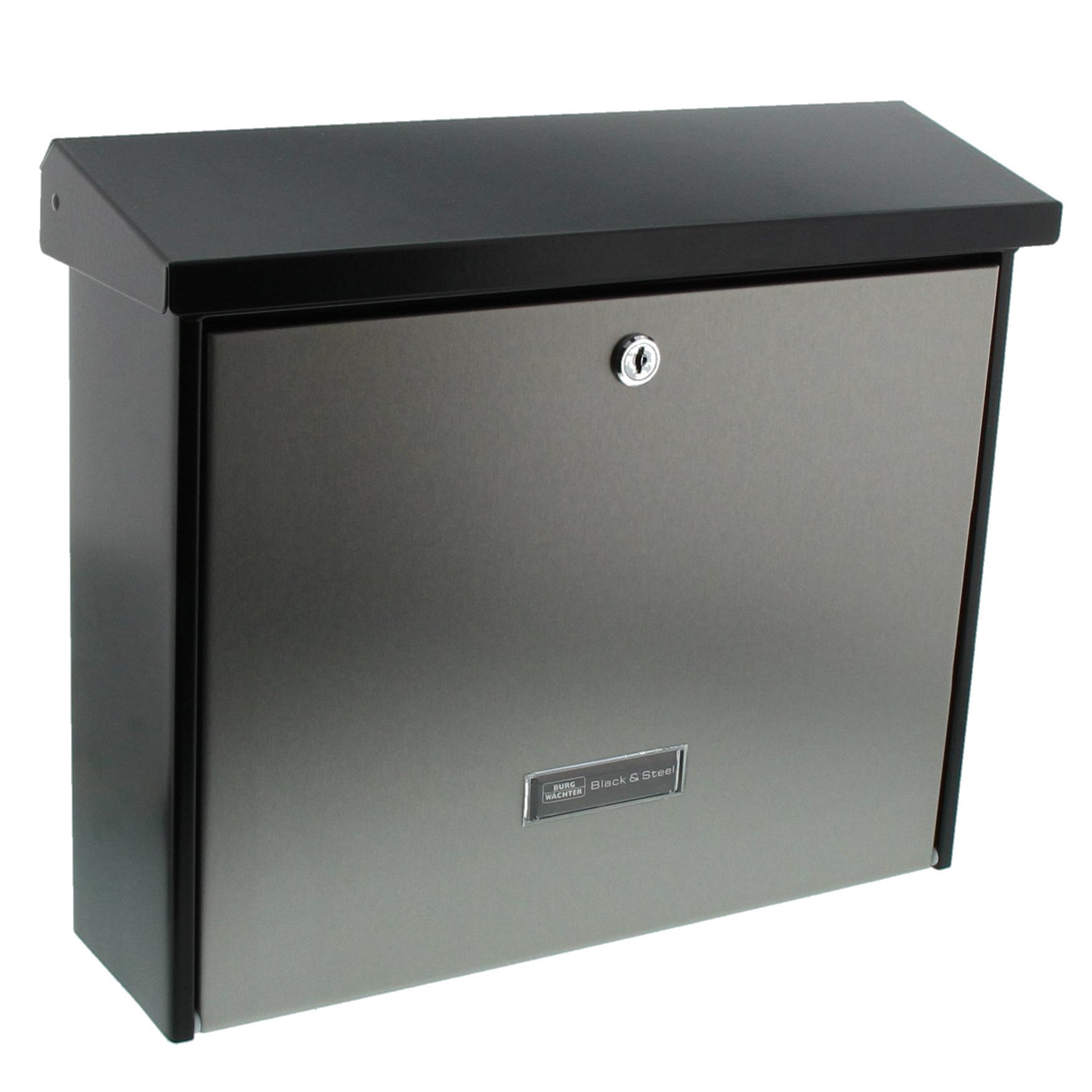 Burg-Wächter London 6867 Black Steel Mailbox - Secure & Durable Outdoor Post Box for Home, Office, or Garden - Perfect for Mail & Package Delivery