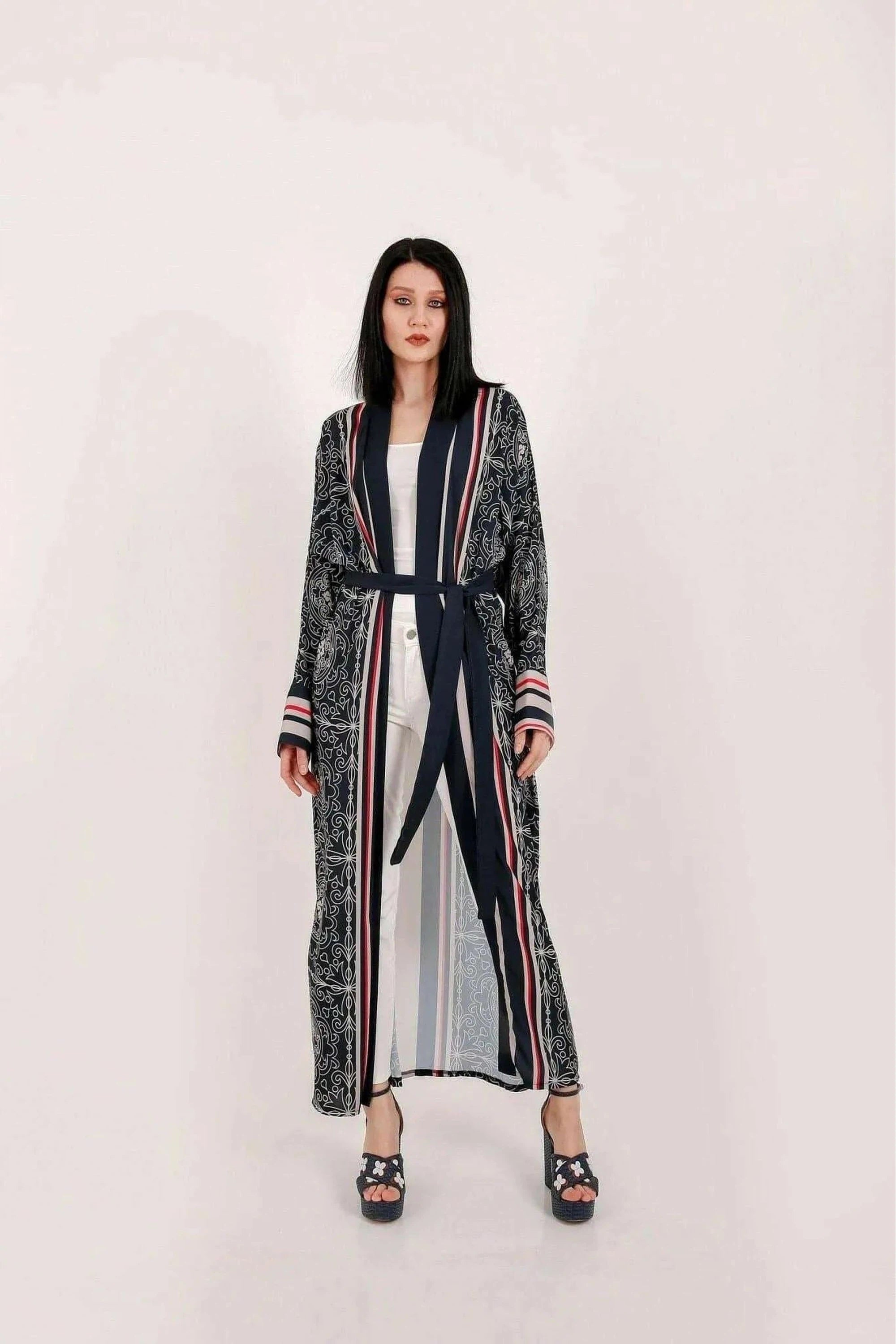 Jolie Japanese Style Open Front Kimono Robe - Lightweight Floral Print Cover Up for Women - Perfect for Loungewear, Beach Cover-Up, and Yoga Outfits