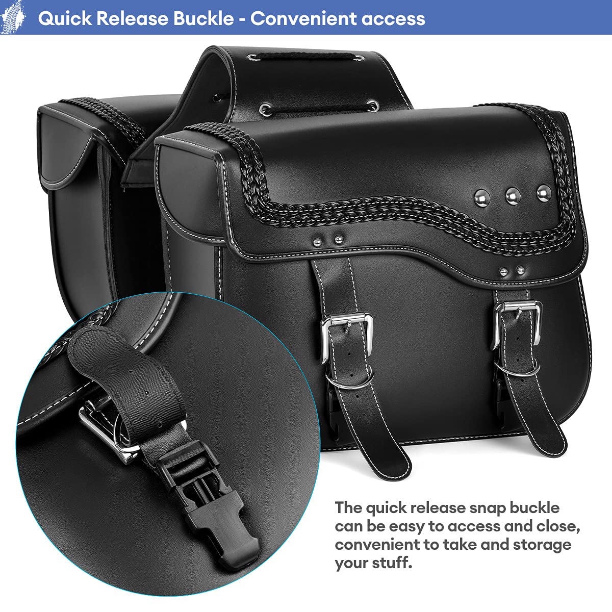 Premium Synthetic Leather Motorcycle Saddlebags - Universal Waterproof Side Bags for Harley Sportster, Vulcan, Shadow, Softail, Dyna & V-Star - Durable Storage Tool Bag (Black, Style A) - Perfect for Long Rides, Road Trips & Daily Commuting
