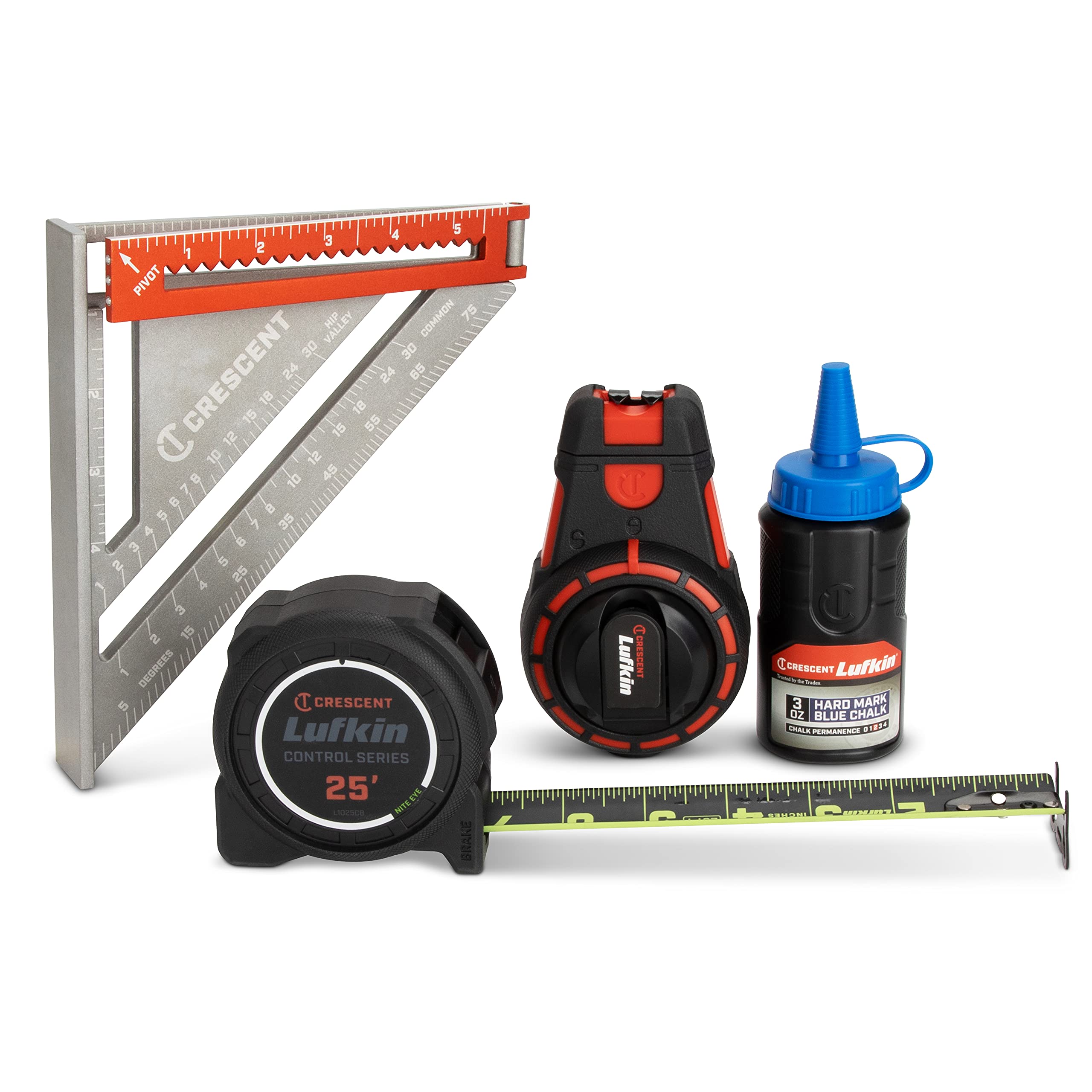 **25' Nite Eye Tape Measure & 100' Contractor Chalk Reel with HardMark Blue Chalk - 2-in-1 Extendable Layout Tool for Professional Contractors, DIY Home Improvement & Construction Projects**