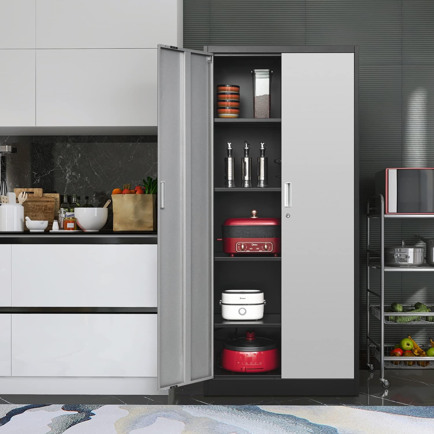 71 Inch Steel SnapIt Storage Cabinet with Locking Doors & Adjustable Shelves - Heavy Duty Metal Garage Cabinet for Tools, Office & Home Organization - Perfect for Workshop, Garage, Basement & Utility Room Storage