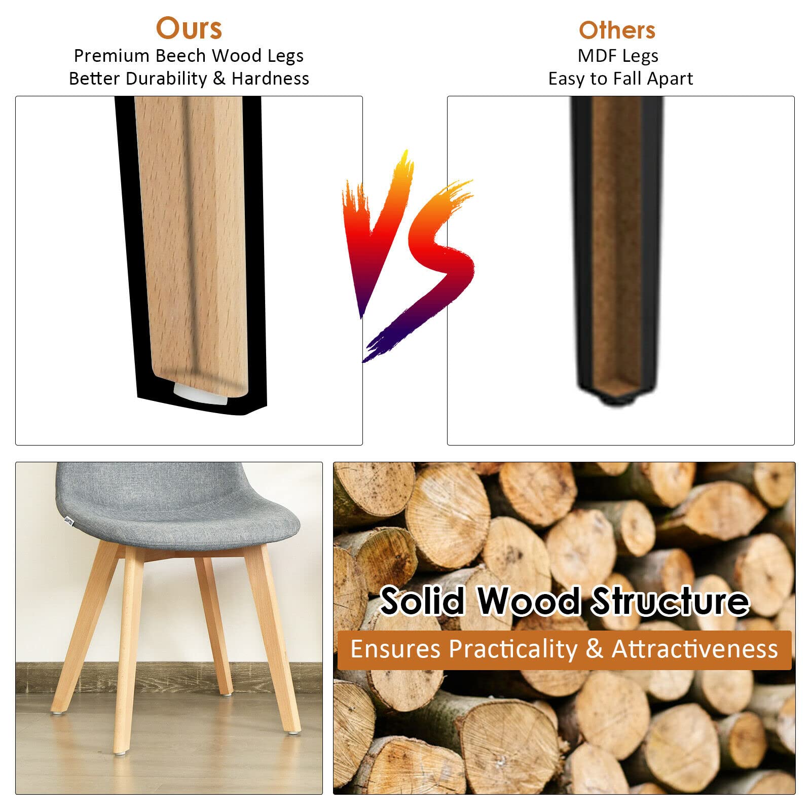 **HAPPYGRILL 4-Piece Dining Chair Set - Comfortable Armless Kitchen Chairs with Soft Cushion Seats for Restaurant, Dining Room & Home Use**