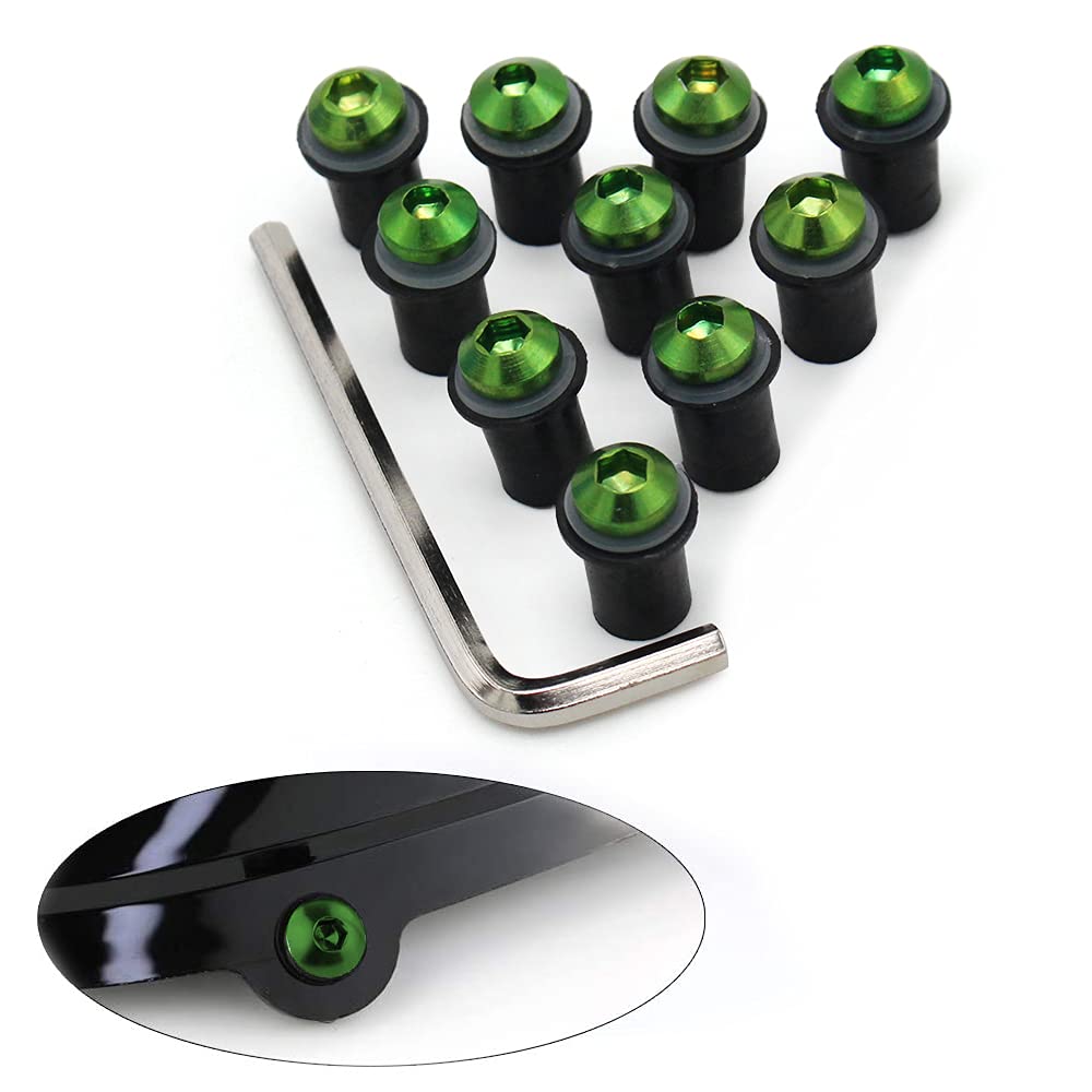 Motorcycle Windscreen Bolts Kit - Green Screw Nut Fasteners for Most Models | Windshield Protection