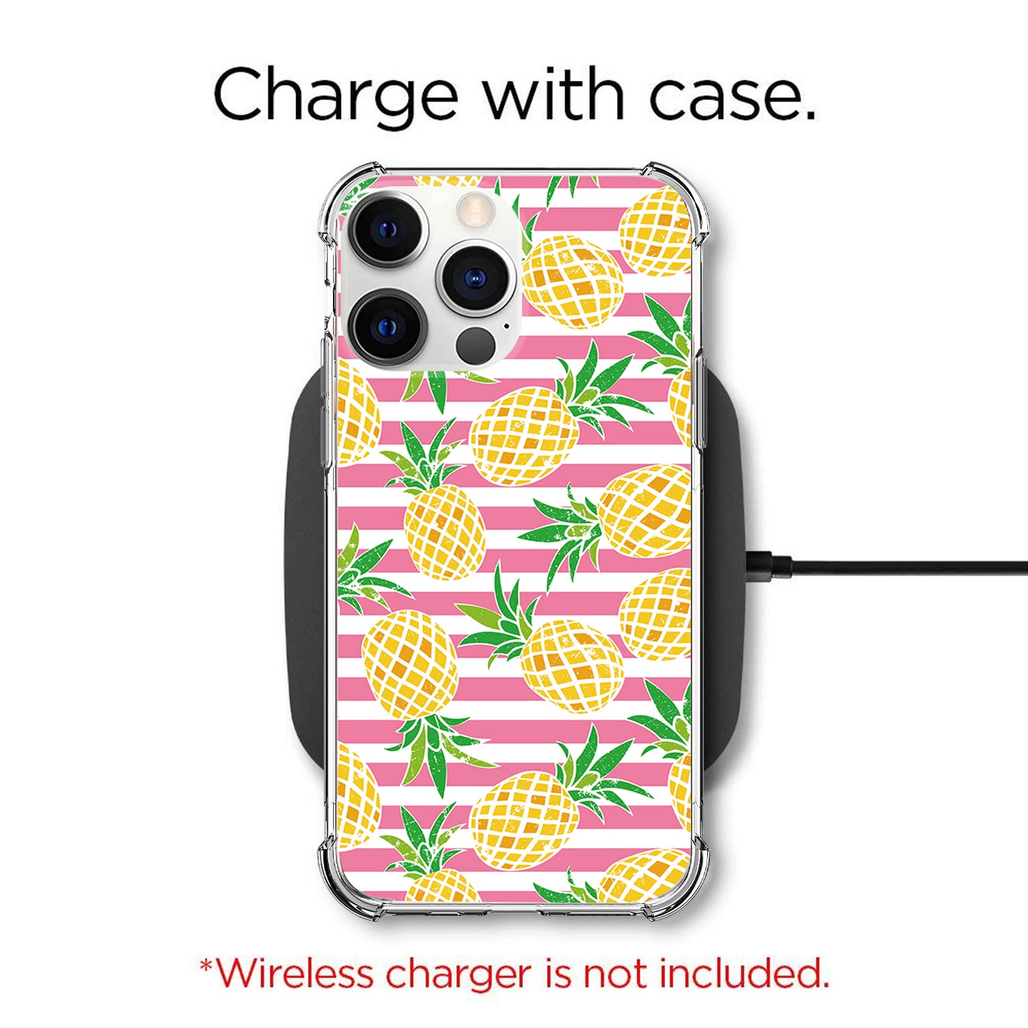 Cute Pineapple Pattern Clear Soft TPU Case for iPhone 13 Pro (6.1 Inch) - Slim Fit Protective Phone Cover with Pink Stripe Design for Women & Girls | Perfect for Everyday Use, Travel & Gifts