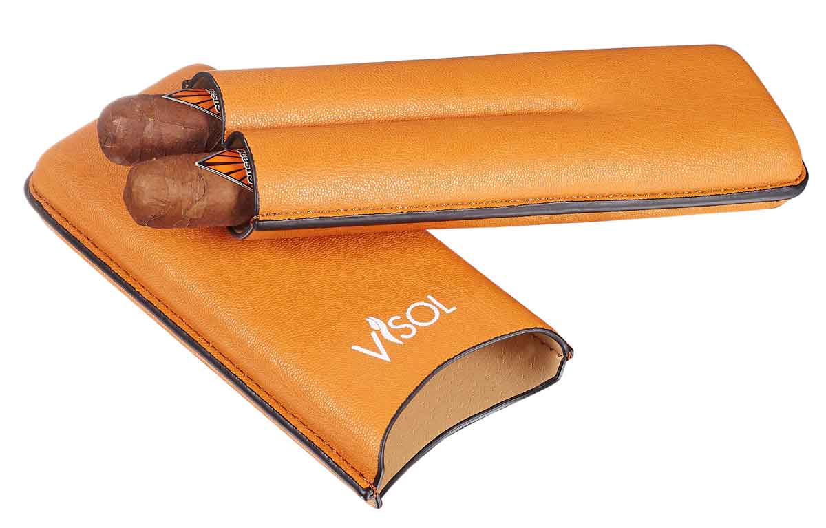 Premium Dakota Tan 60 Ring Gauge Cigar Case - Holds 2 Cigars Perfect for Travel & Outdoor Smoking Accessories
