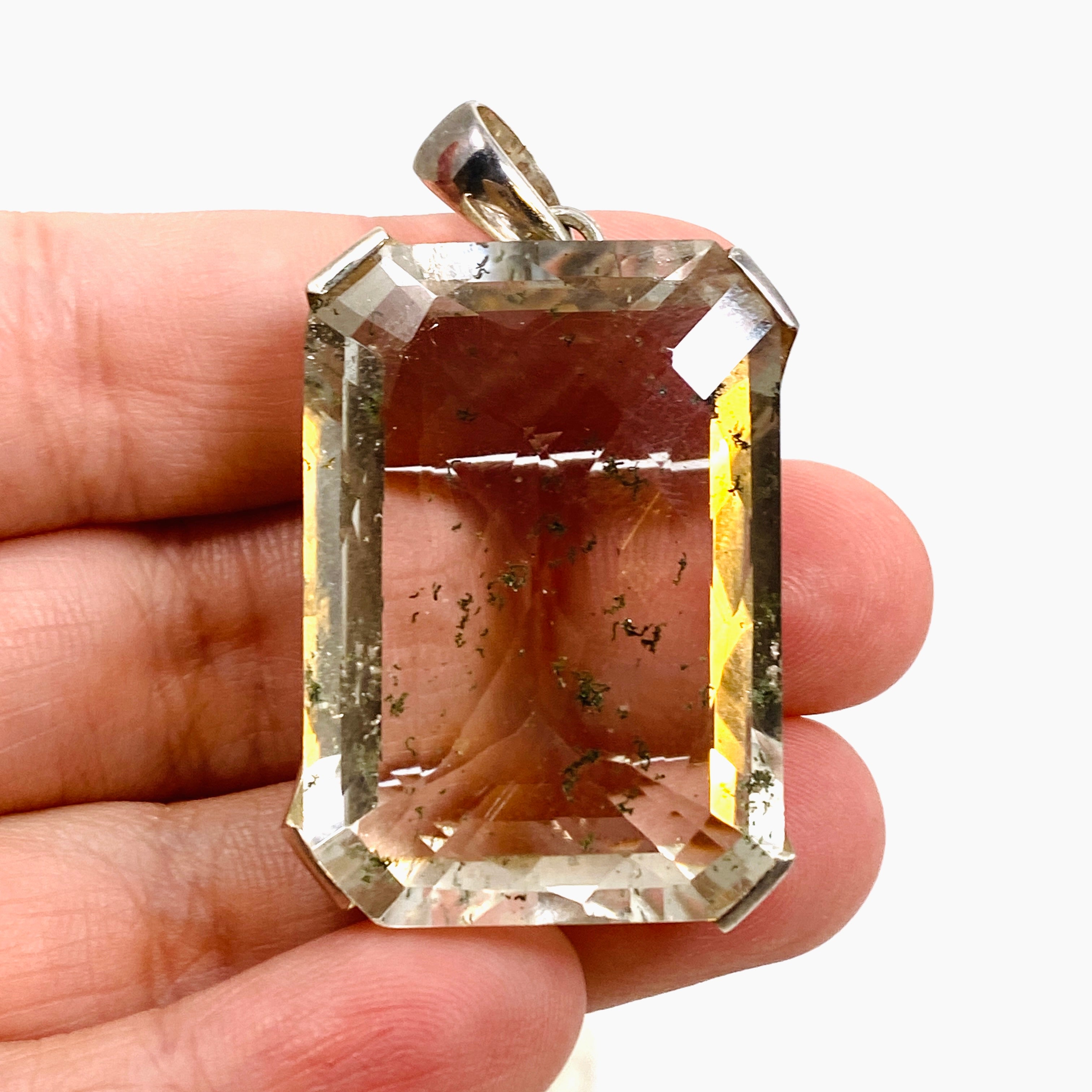Natural Chlorite Inclusion Quartz Rectangular Checkerboard Faceted Pendant Necklace PPGJ898 - Elegant Crystal Jewelry for Women, Perfect for Gifts & Special Occasions