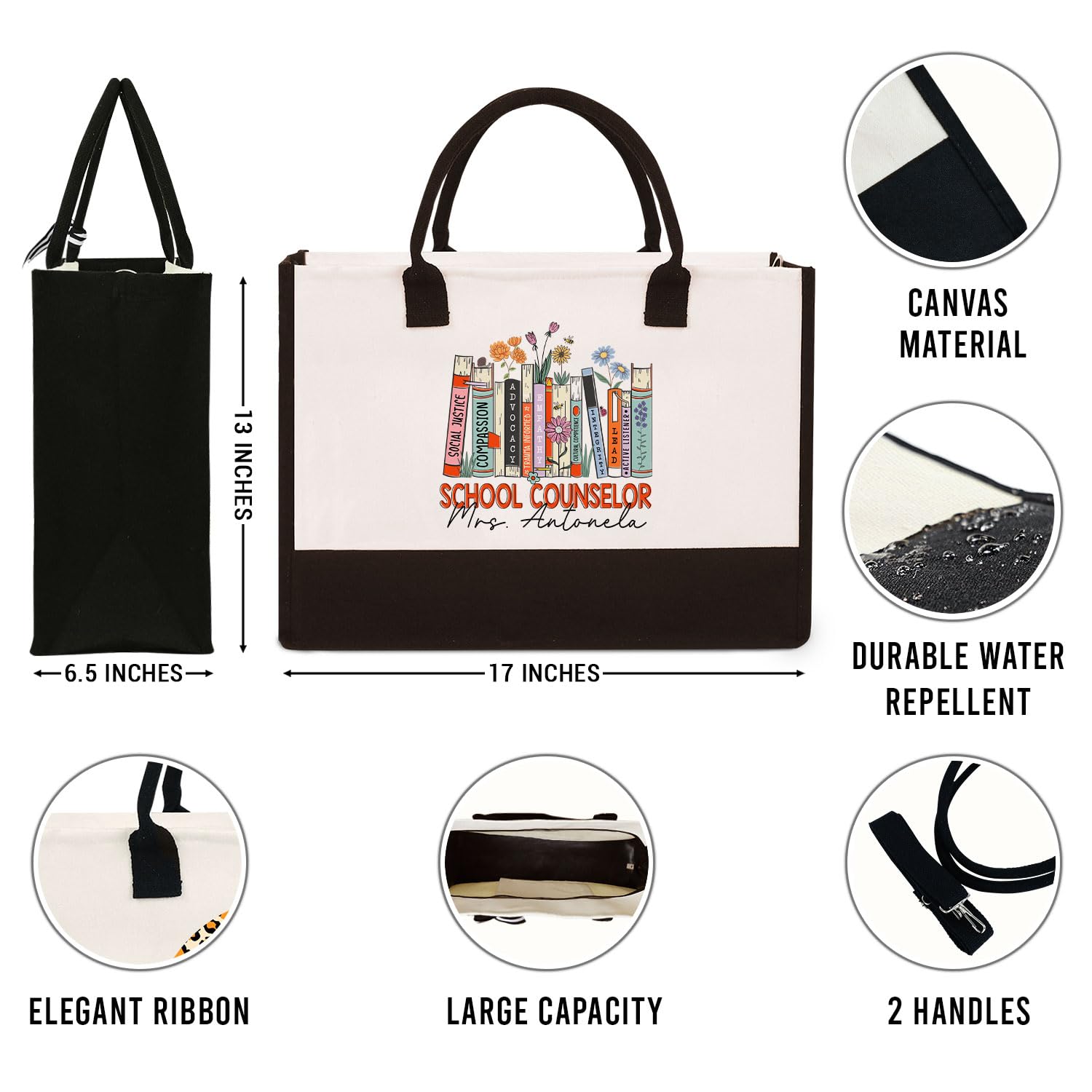 School Counselor Tote Bag with Zipper - Durable Canvas Teacher Gift for Mental Health Professionals - Perfect for Back to School, Therapy Sessions & Office Organization