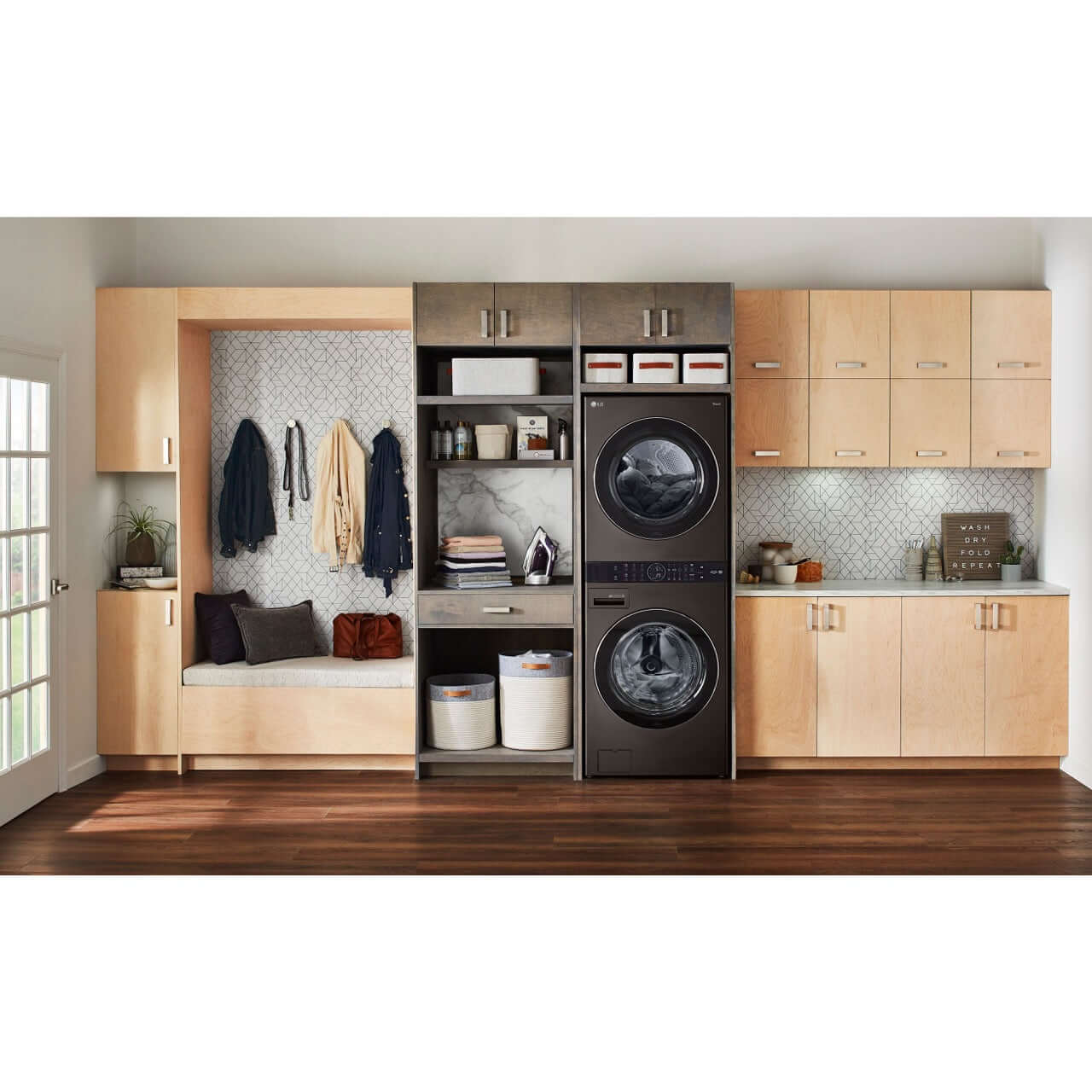 LG WKEX200HBA Black Steel Electric WashTower with Center Control - Compact Laundry Solution for Apartments, Dorms & Small Spaces