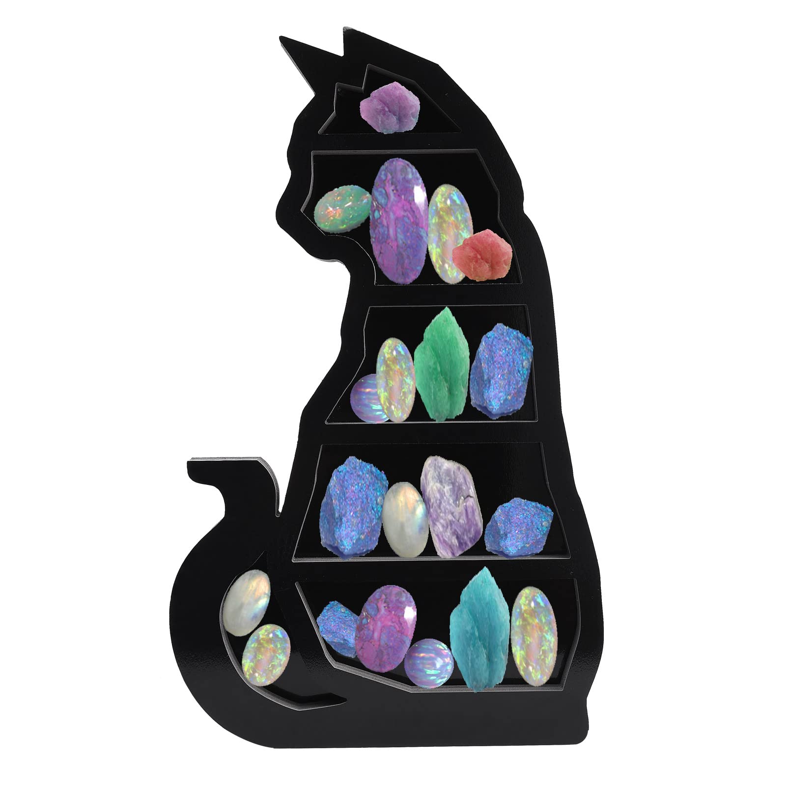 Moon Phase Crystal Shelf - Wooden Wall Mounted Jewelry Holder with Cat Design, Reversible Essential Oil Shelf for Living Room, Bedroom, Dining Room | Stylish Home Decor & Gift Idea