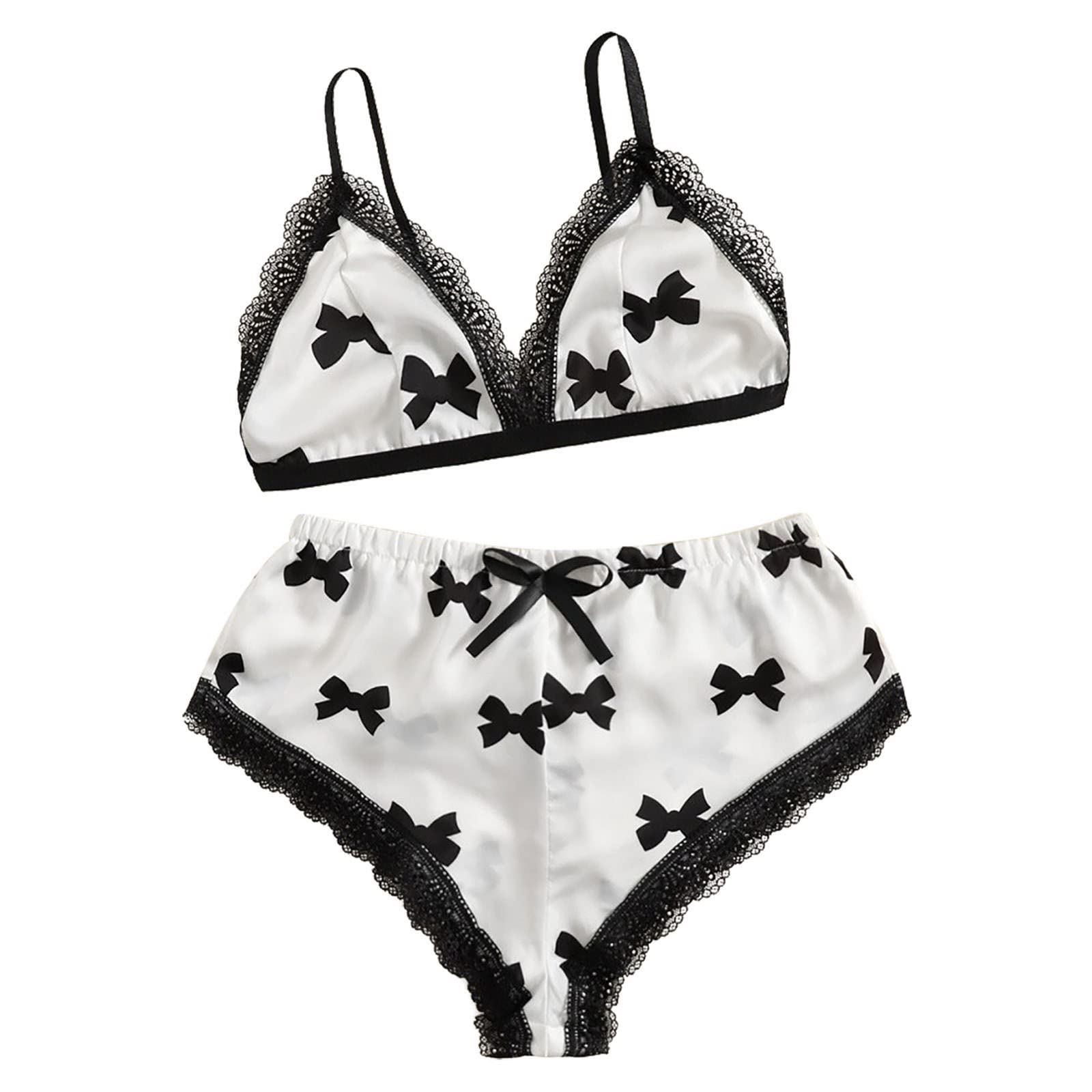Sexy Lingerie Set for Women - Lace & Satin Babydoll with Bowknot Panties - Comfortable Sleepwear & Underwear Suit - Perfect for Valentine's Day, Honeymoon or Romantic Nights