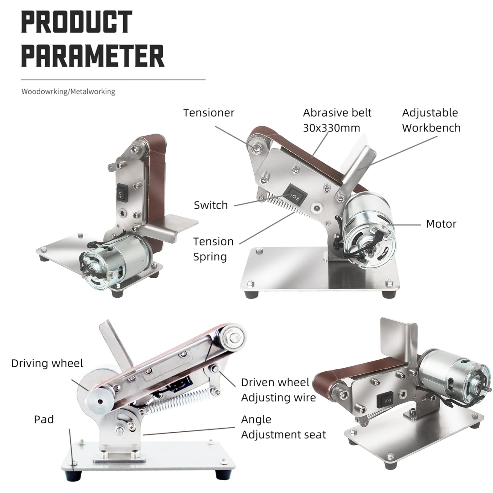 Mini Belt Sander - 775 Motor Electric Polishing & Grinding Machine for DIY Knife Sharpening, Woodworking, Metal & Resin Projects | Adjustable Sanding Tool with Wrenches & Sand Belts | Perfect for Home Workshops, Crafting & Professional Use