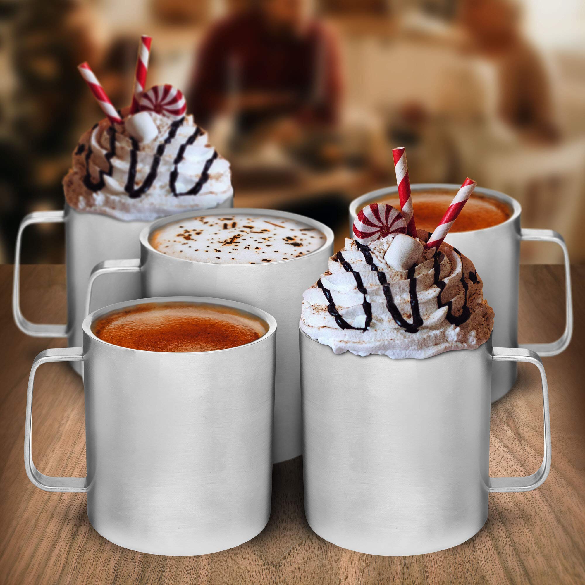 15 oz. Stainless Steel Insulated Mugs - 6 Pack Silver - Double Wall Vacuum Insulated Tumblers for Hot & Cold Drinks - Perfect for Coffee, Tea, Camping, Office & Outdoor Use
