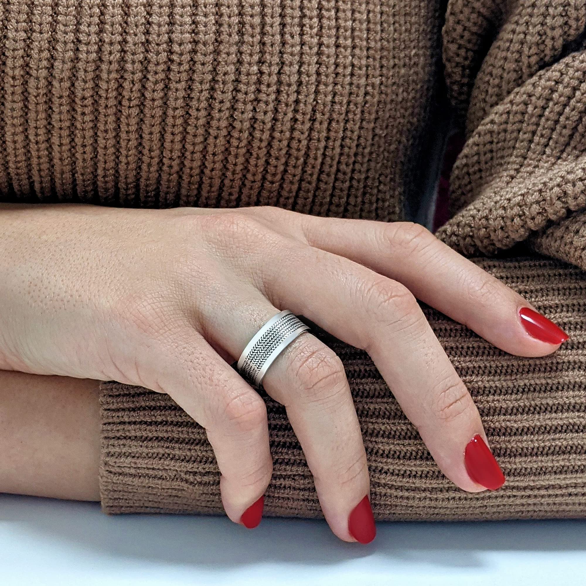 925 Sterling Silver Bali Rope Thumb Rings for Women & Men - 9mm Wide Band Scroll Work Design Chunky Promise Rings - Perfect for Couples, Weddings, Anniversaries and Spiritual Jewelry Gifts