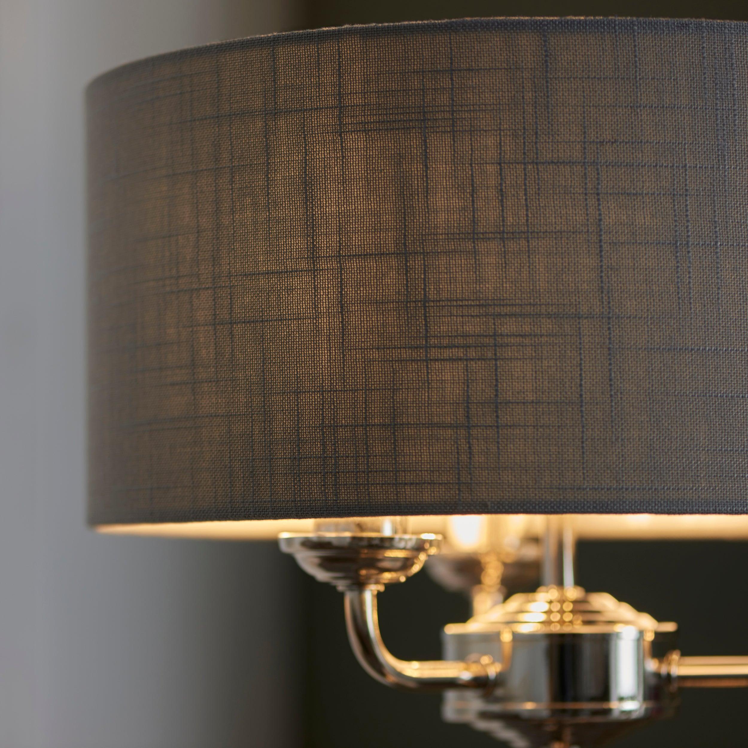 Endon Highclere 3-Light Nickel Table Lamp with Charcoal Shade - Modern Lighting for Living Room, Bedroom & Office Decor