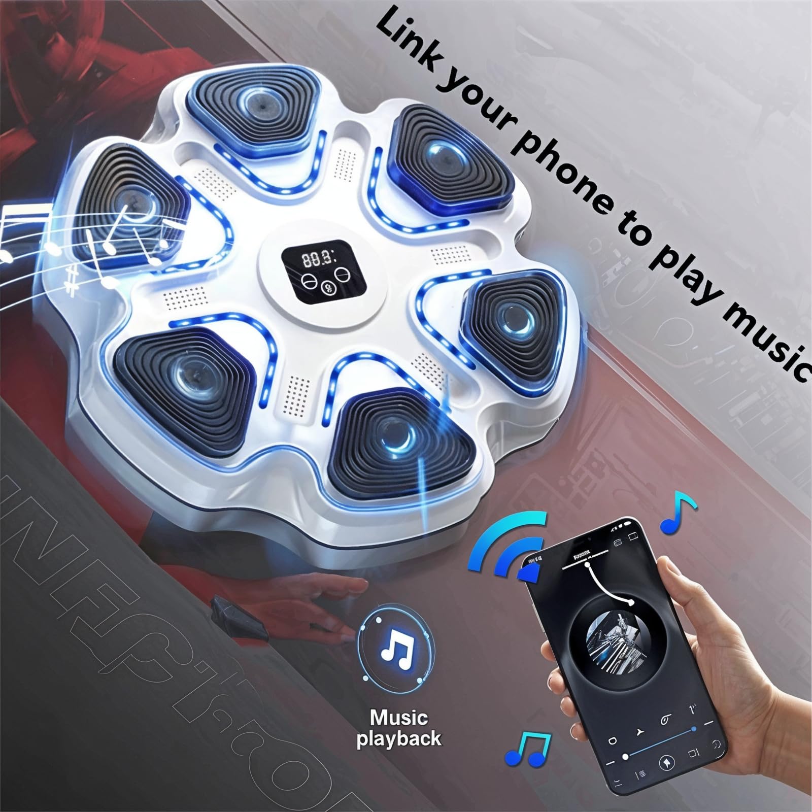 Music Boxing Training Pad with Boxing Gloves - USB Rechargeable Wireless Punching Bag with LED Lights & Sound Effects | Wall Mounted Home Gym Equipment for Cardio & Strength Training | Perfect for Home Workouts, Boxing Practice & Fitness Enthusiasts