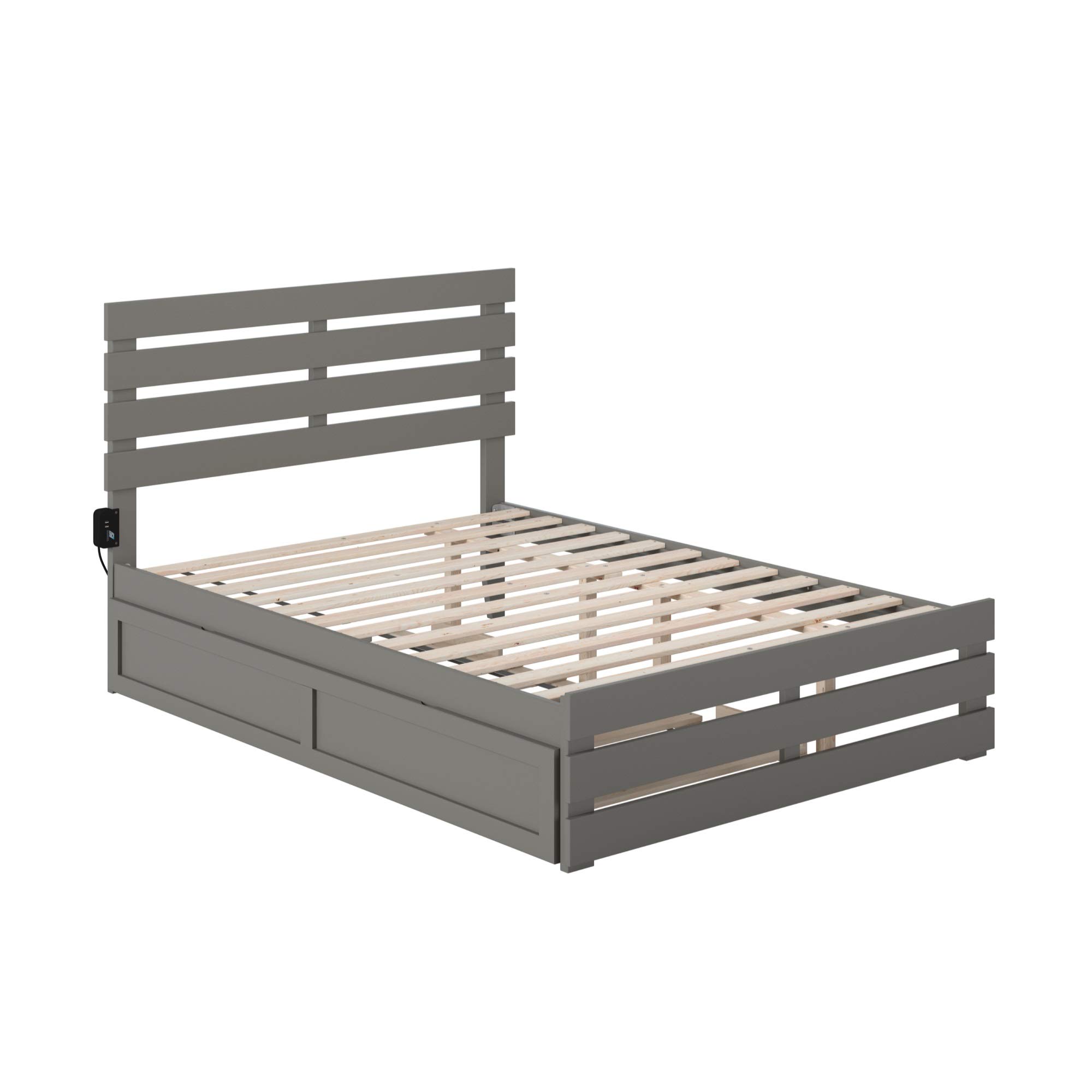 AFI Oxford Full Size Platform Bed with Footboard & Twin Trundle in Grey - Modern Wooden Bed Frame for Small Spaces, Guest Room & Kids Bedroom Furniture