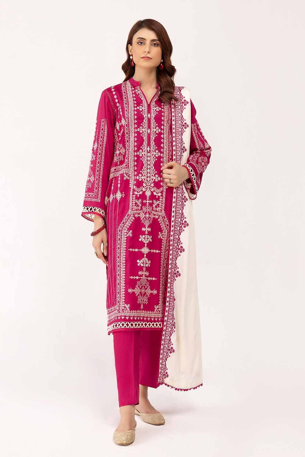 Gul Ahmed Red Unstitched Suit for Women - Premium Cotton Fabric for Festive Wear & Party Outfits