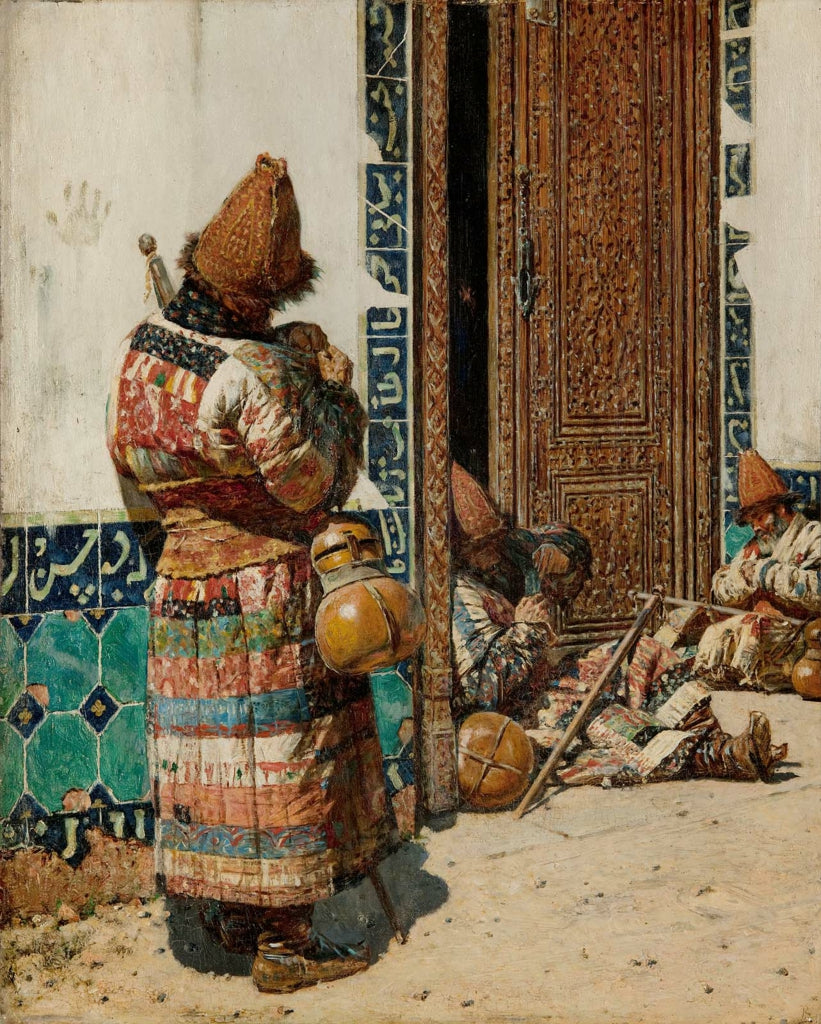 Vasily Vereshchagin Painting - Monks at the Door of a Mosque Fine Art Print - Perfect for Home Decor, Office Wall Art & Gift for Art Lovers