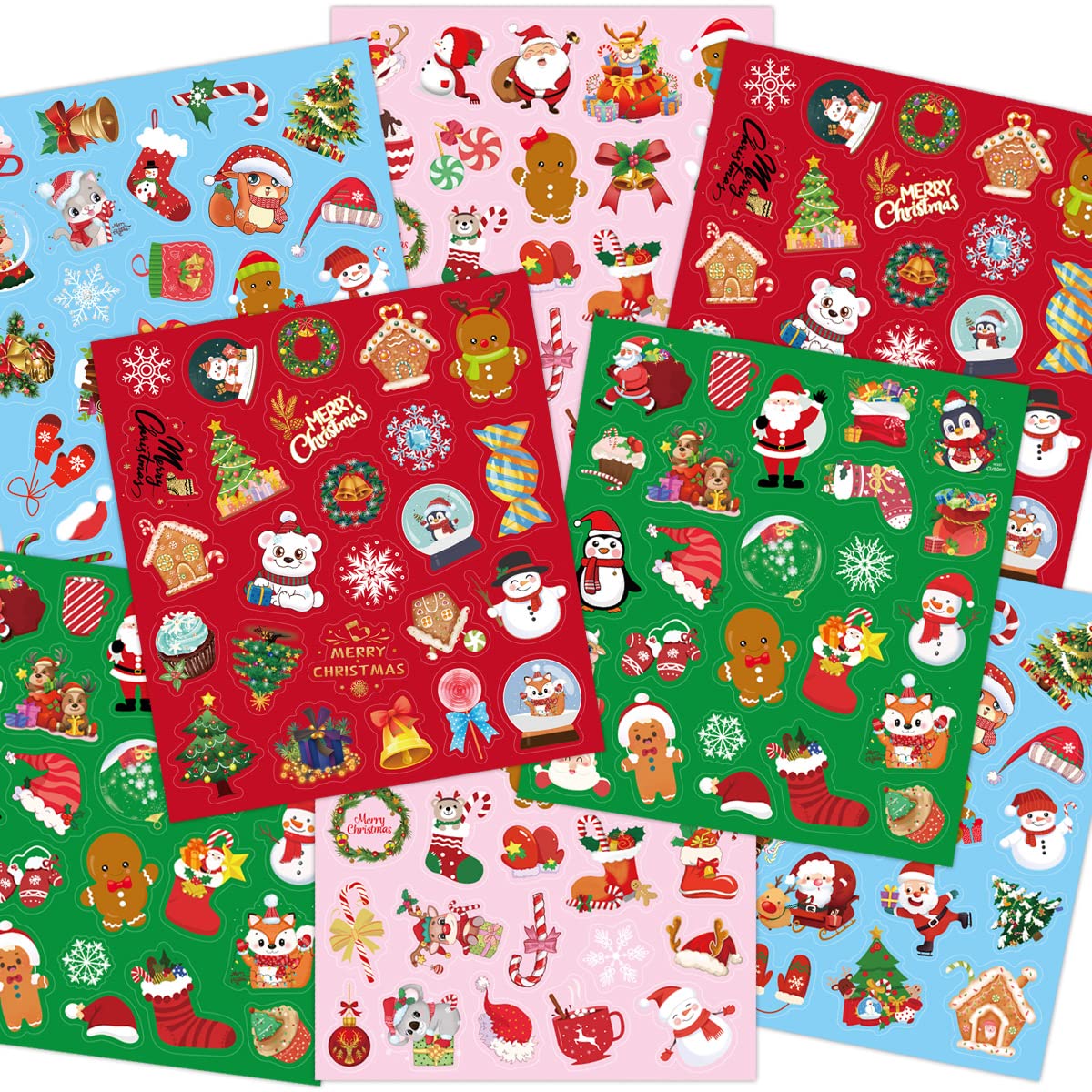 200 Christmas Stickers for Kids - Holiday Party Favors, 8 Sheets - Perfect for Classroom Activities, Gift Wrapping & DIY Crafts