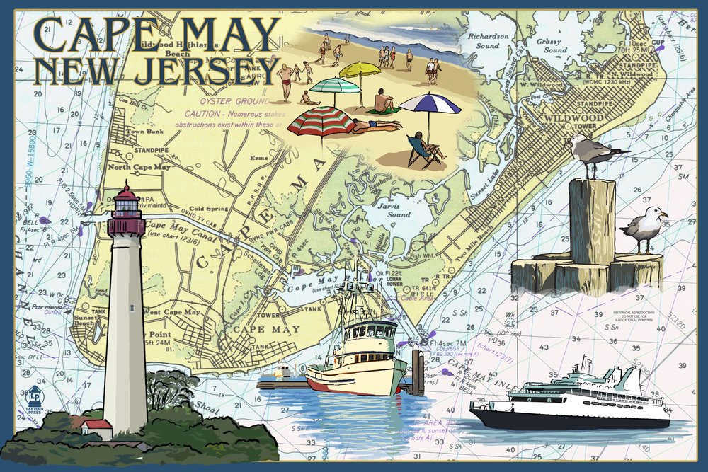 Nautical Chart 34003 - Cape May, New Jersey | 24x36 Signed Art Print | Coastal Wall Decor for Home, Office & Nautical Themed Spaces