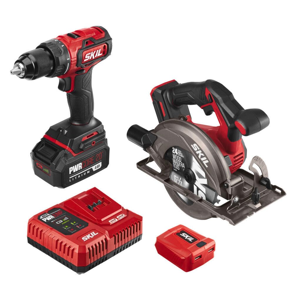 Skil Pwrcore 20 Brushless 20V Cordless Drill Driver & Circular Saw Combo Kit - Powerful DIY & Professional Woodworking Tools for Home Improvement Projects