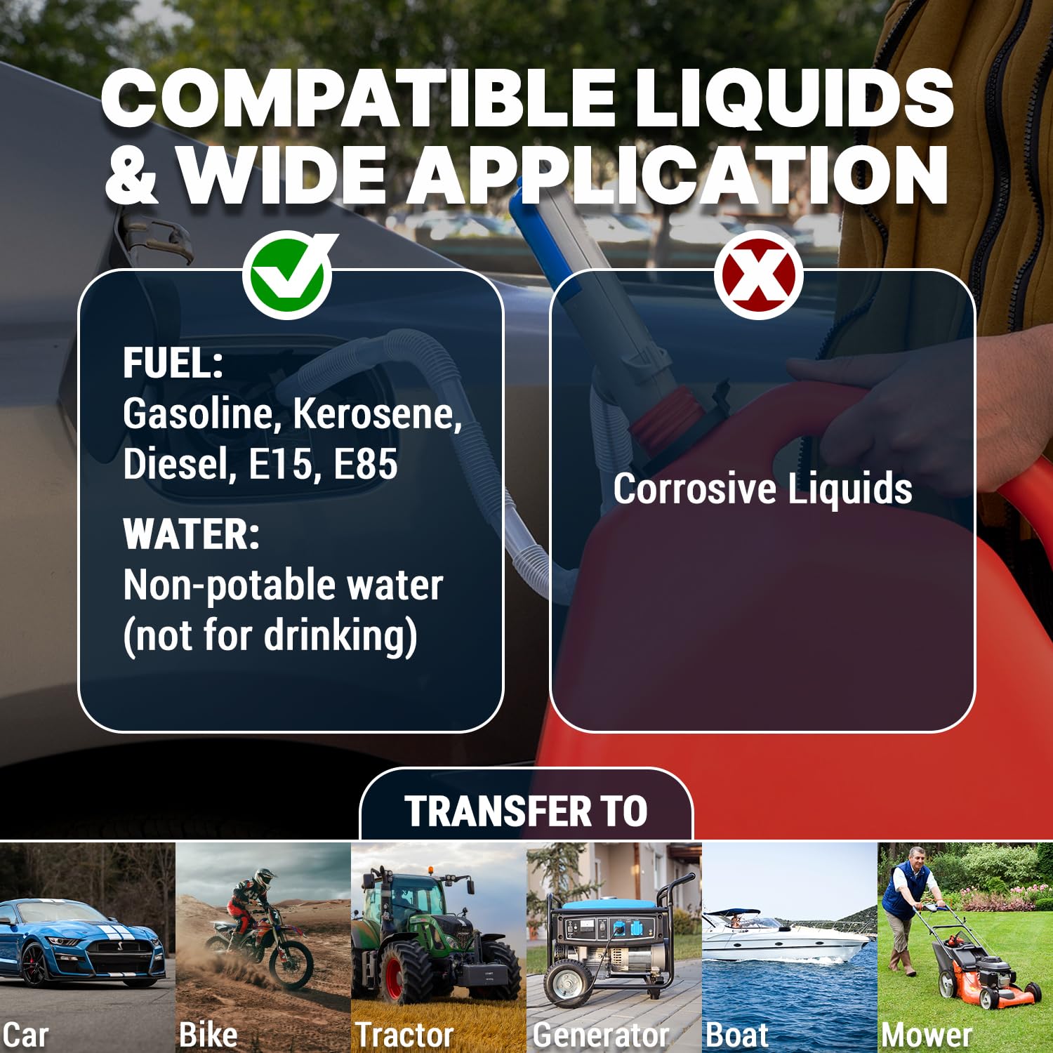 TERA PUMP Automatic Portable Battery Operated Fuel Transfer Pump - 2.4 GPM Flow Rate with Auto Stop Sensor & Nozzle Clip - Handheld Gasoline/Diesel Pump for Cars, Boats, Lawn Mowers - Uses 2 AA Batteries (Not Included) - Ideal for Emergency Fuel Transfer & Outdoor Equipment Maintenance
