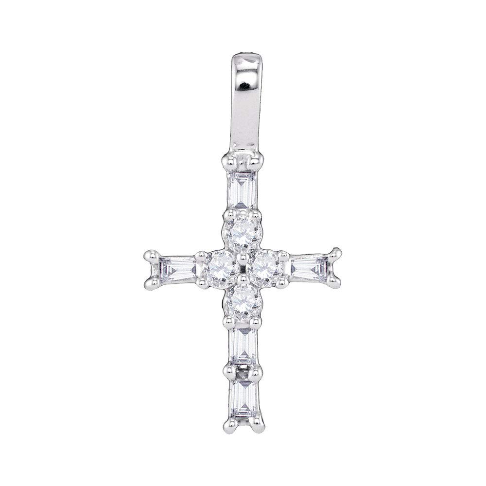 10K White Gold Women's Radiant Baguette Diamond Cross Pendant Necklace - 1/4 Cttw, Elegant Religious Jewelry Gift for Christmas, Baptism & Everyday Wear