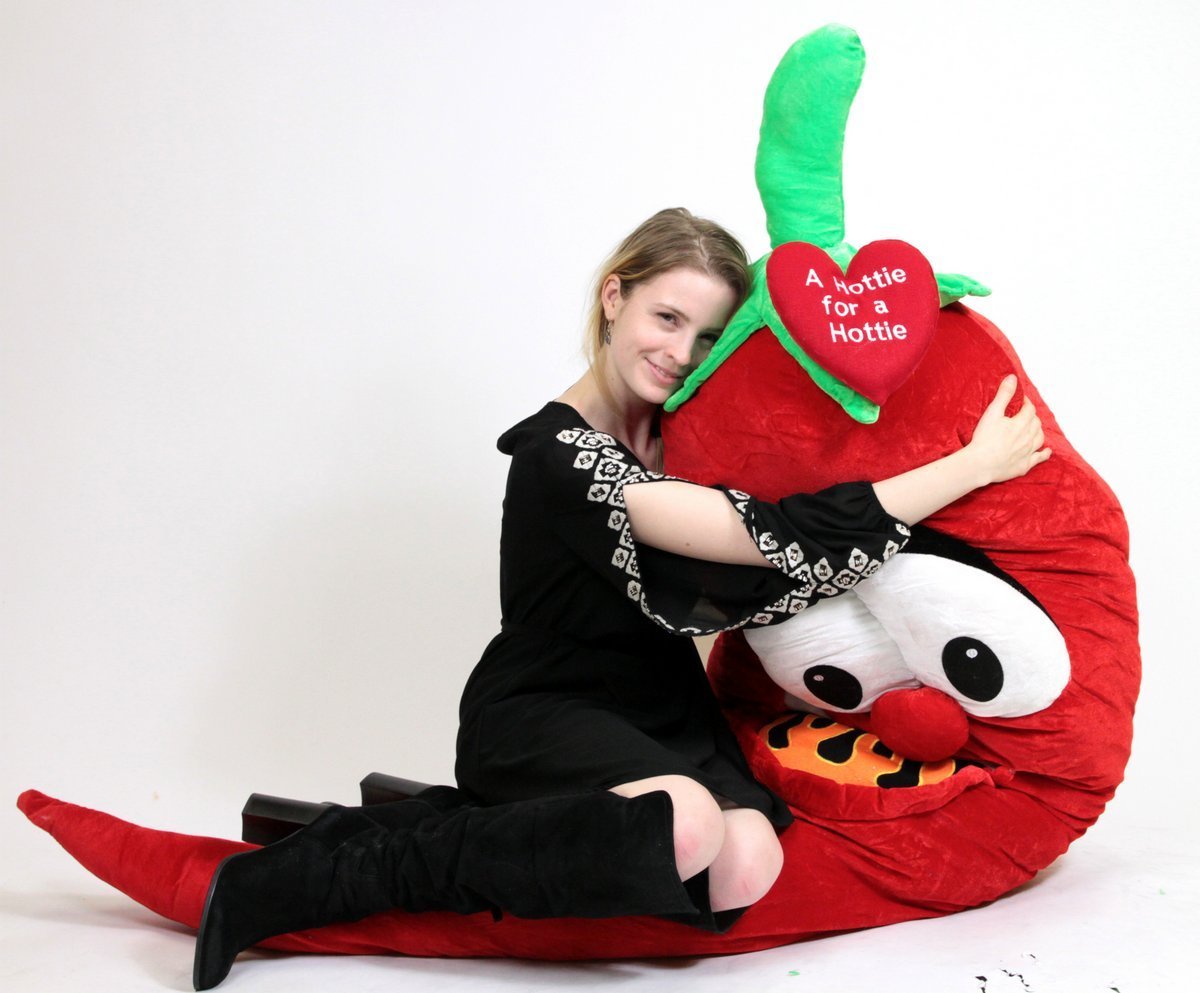 6ft Giant Plush Hot Pepper Stuffed Animal with Heart - 'A Hottie for A Hottie' Cute Valentine's Gift for Couples, Room Decor & Funny Gag Present