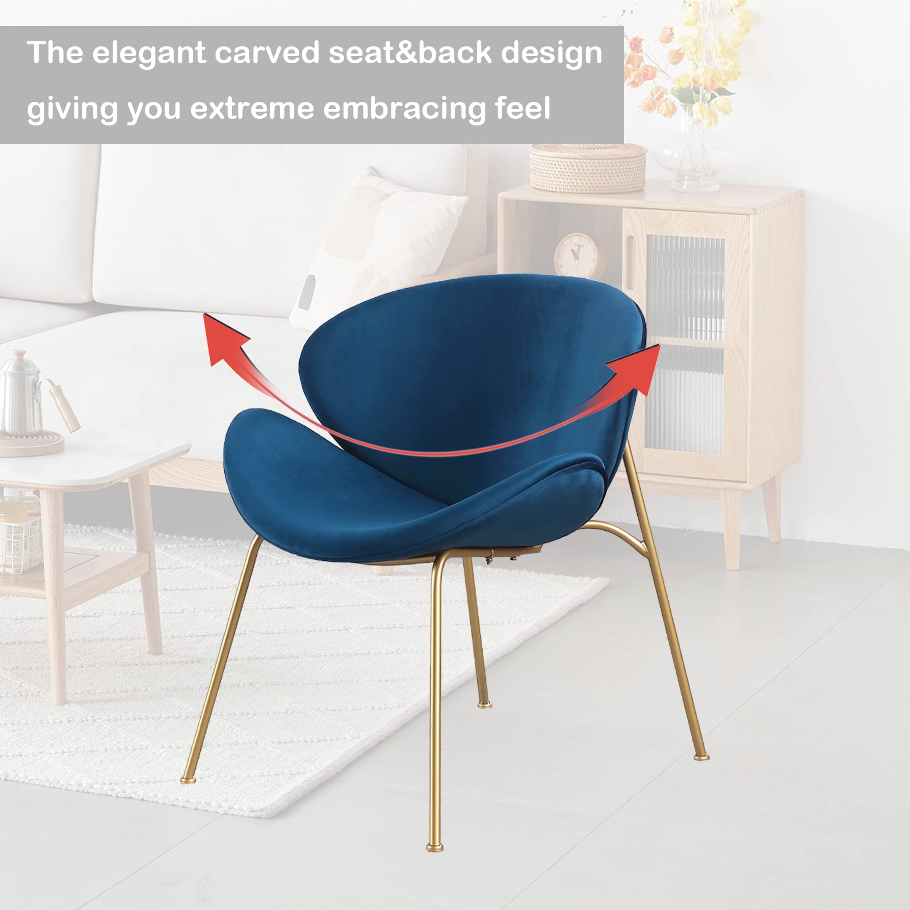 Velvet Dining Chairs Set of 2 - Modern Side Chairs with Golden Metal Legs & Curved Back, Plush Upholstered Vanity Chair for Bedroom, Living Room, Kitchen - Perfect for Dining, Reading, Makeup & Leisure Time