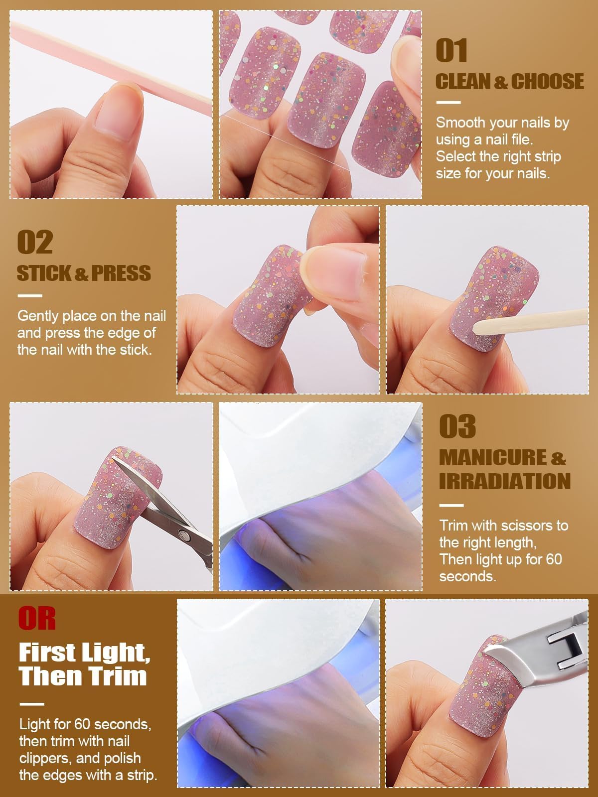 Kalolary 20-Pack Luminous Glitter Gel Nail Polish Stickers - Semi-Hardened Self-Adhesive Nail Art Decals for UV/LED Lamp Curing | Perfect for DIY Manicures, Salon Nail Designs & Party Glam Looks