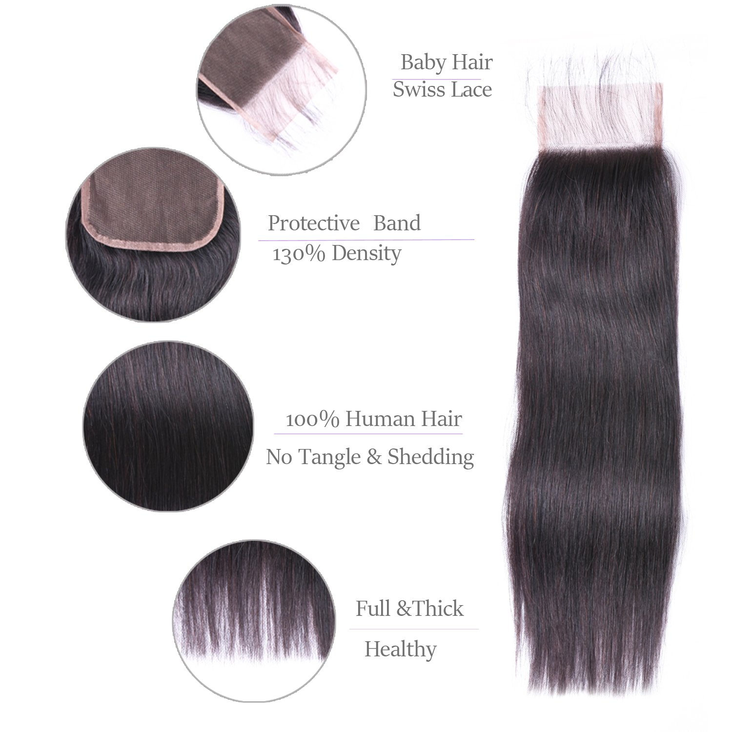 ALLRUN 100% Unprocessed Brazilian Straight Virgin Human Hair Bundles with Closure - 3 Bundles + Free Part (22, 24, 26 Inches + 20