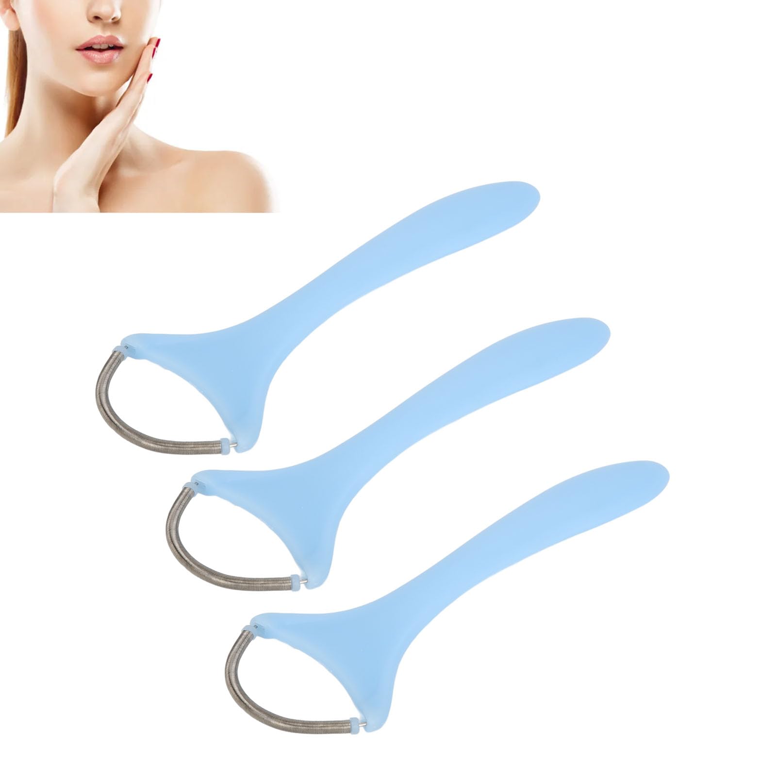 Stainless Steel Facial Hair Remover Spring - 3pcs Long Handle Gentle Epilator for Women | Painless Threading Coil for Face & Body | Perfect for Eyebrows, Upper Lip & Bikini Line