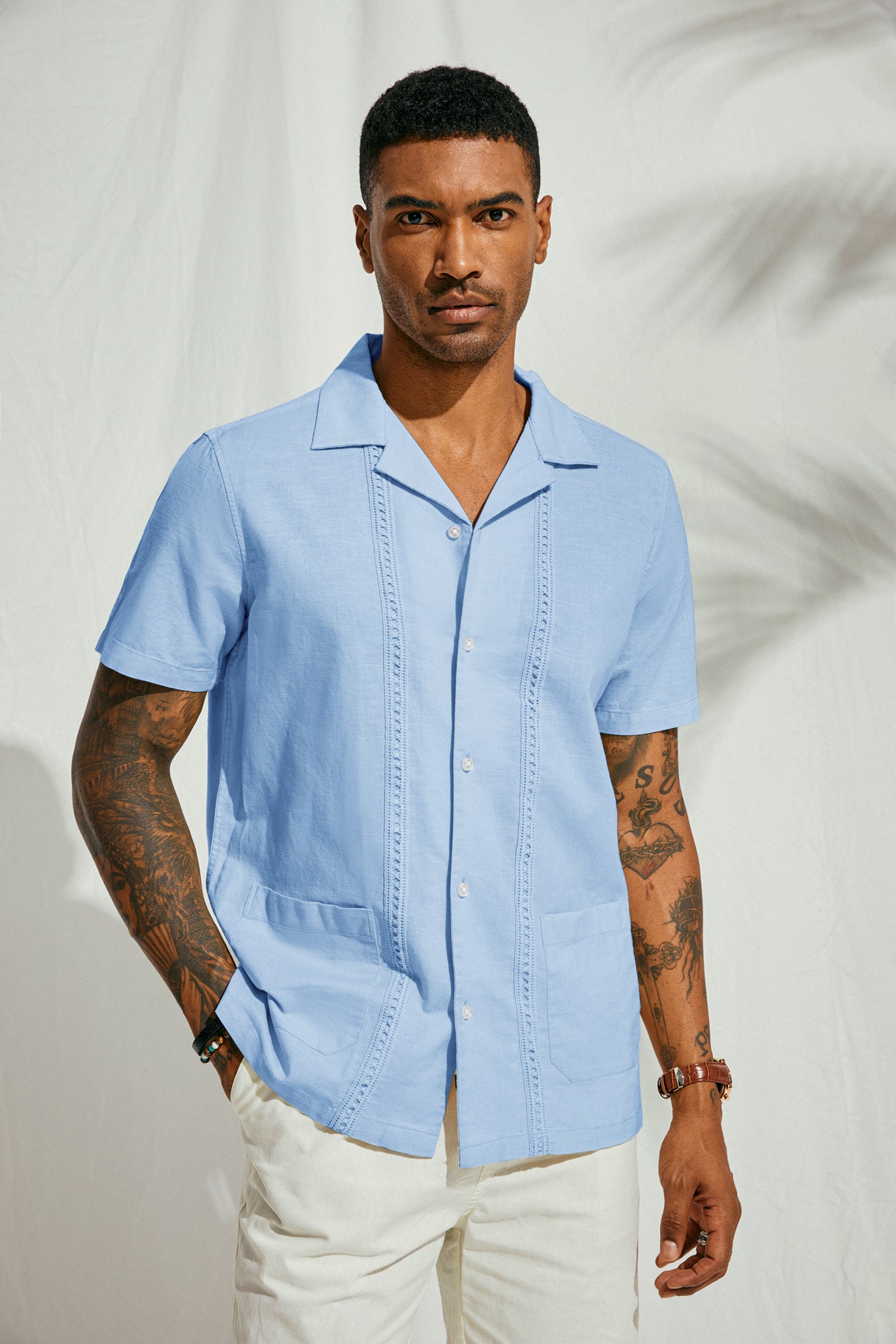 Men's Linen Cuban Guayabera Shirt - Casual Button Down Beach Shirt for Summer, Vacations & Tropical Outings